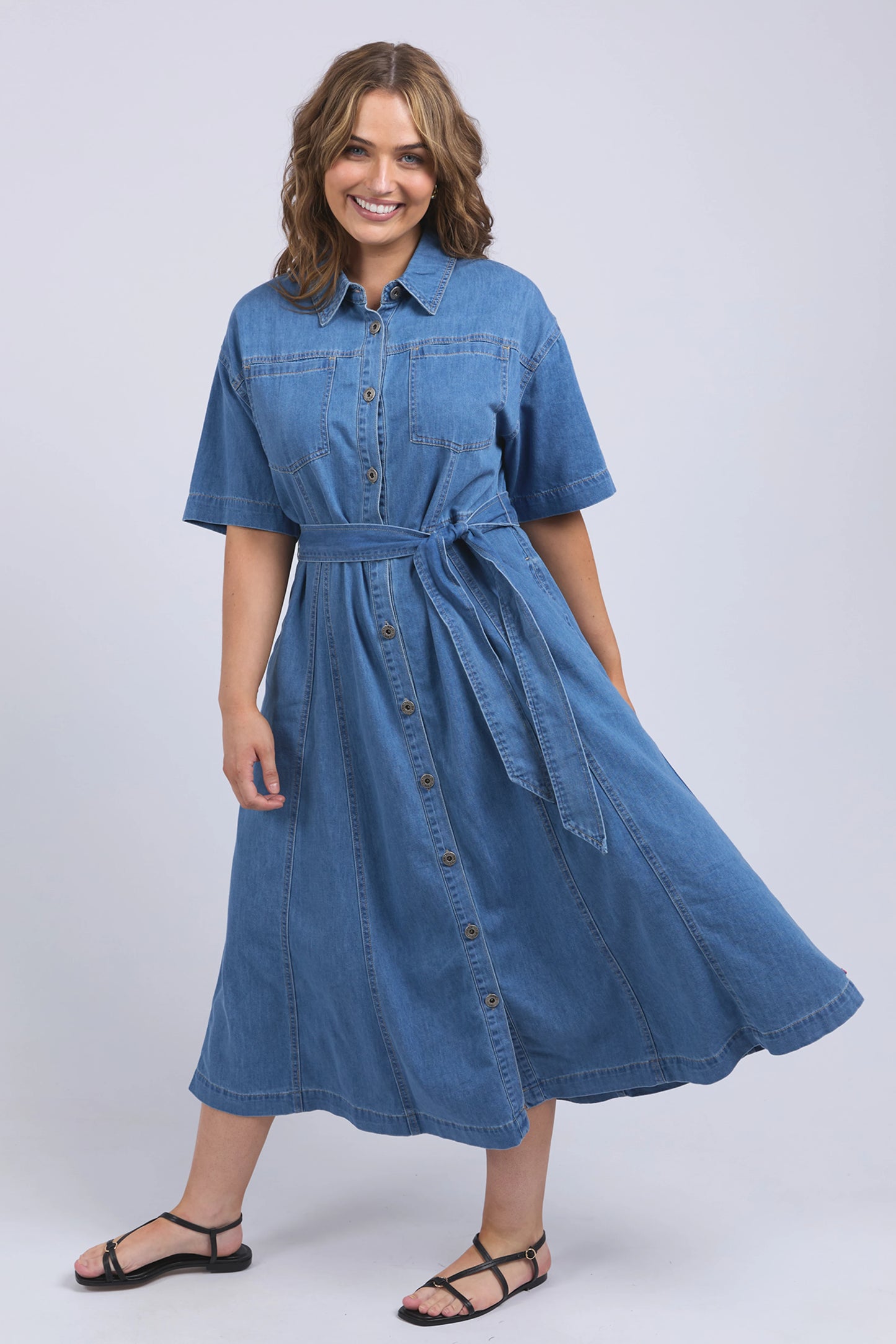 ELM RIVER DENIM DRESS - MID BLUE WASH - THE VOGUE STORE