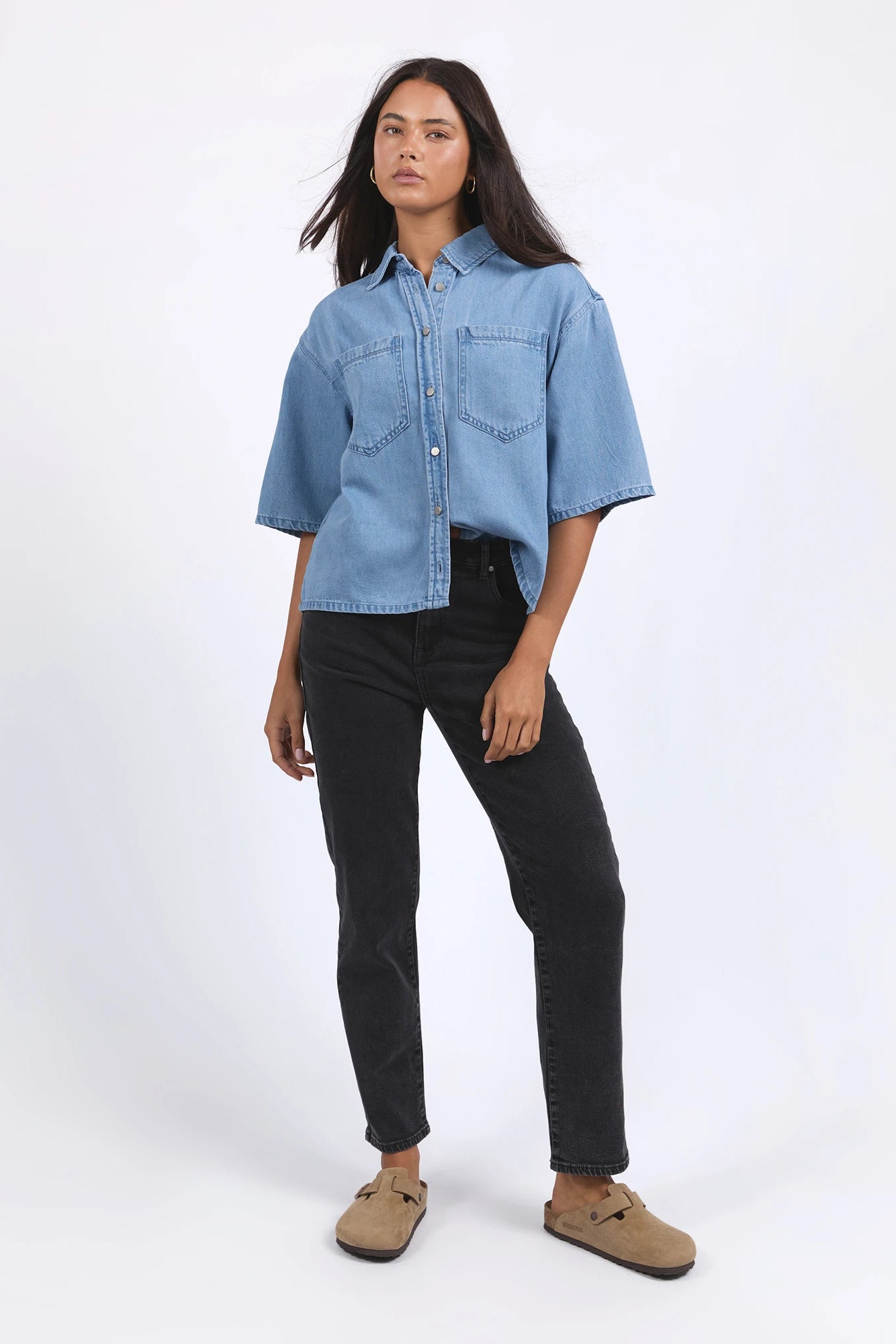 FOXWOOD HUTTON DENIM SHIRT - LIGHT BLUE - THE VOGUE STORE