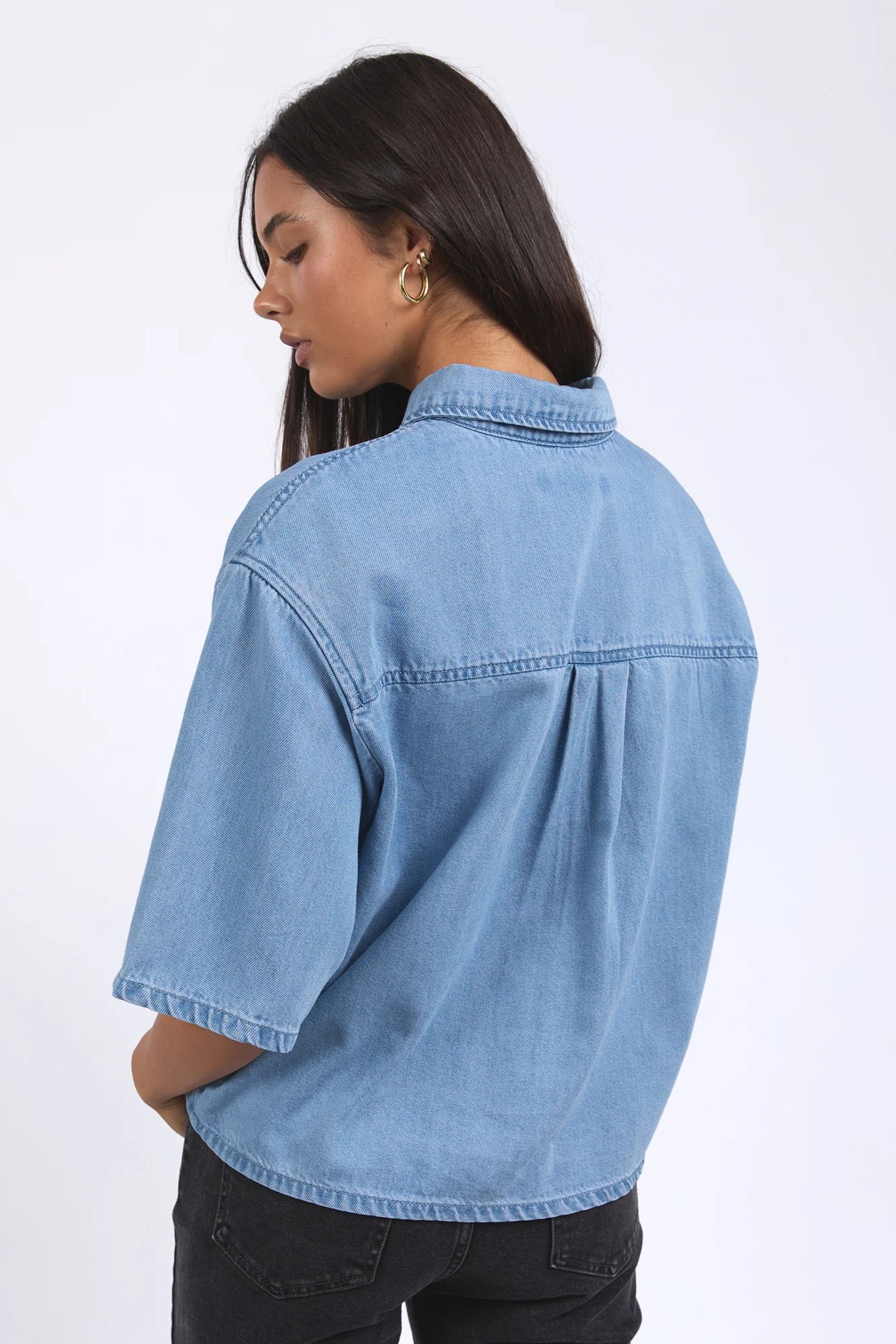 FOXWOOD HUTTON DENIM SHIRT - LIGHT BLUE - THE VOGUE STORE