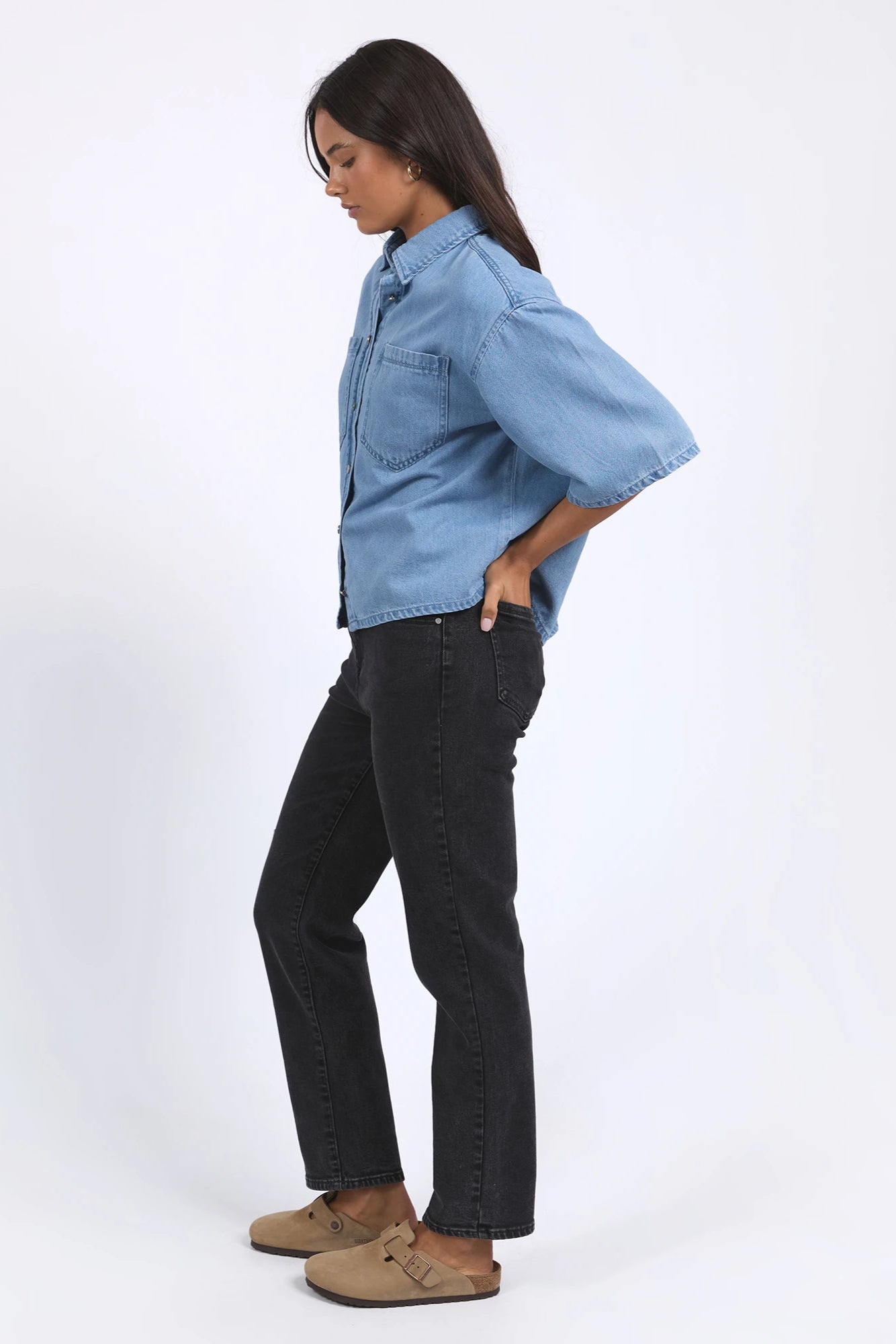 FOXWOOD HUTTON DENIM SHIRT - LIGHT BLUE - THE VOGUE STORE