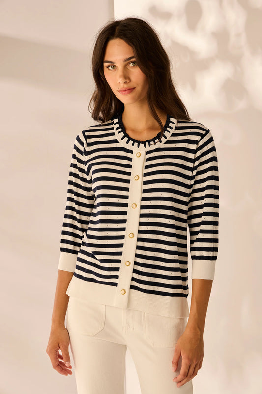 LANIA SAYER CARDI - INK/OFF WHITE STRIPE - THE VOGUE STORE