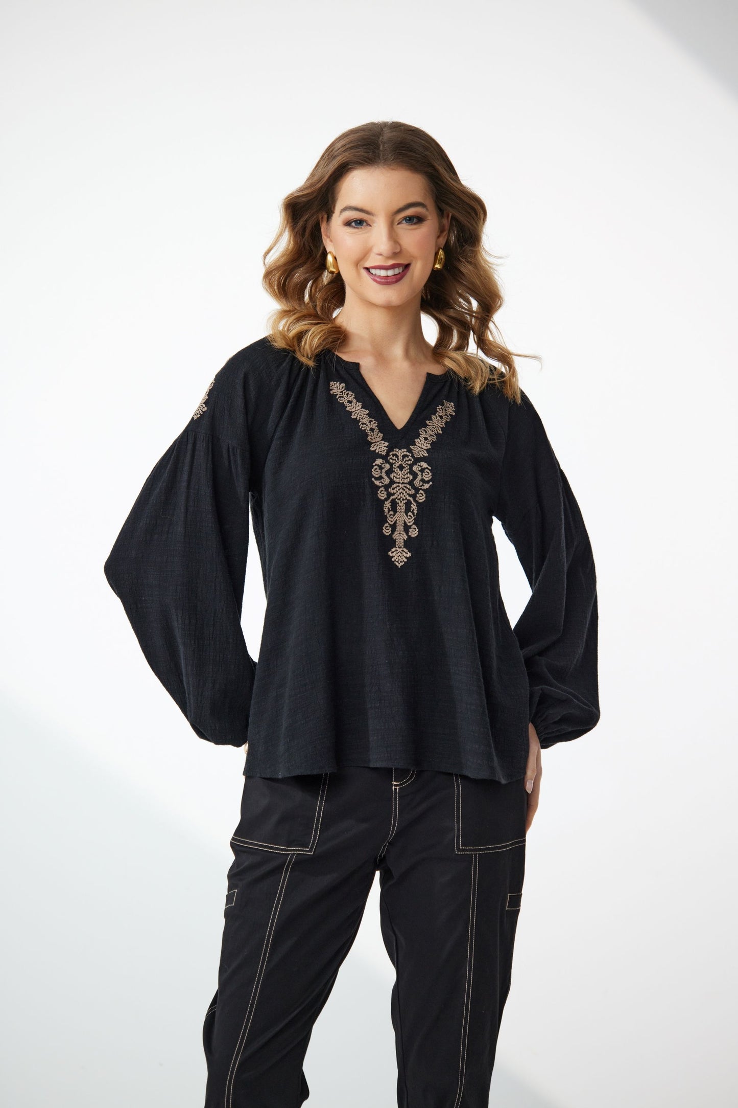 NEWPORT ELLIS EMBROIDERED BLOUSE - BLACK - THE VOGUE STORE