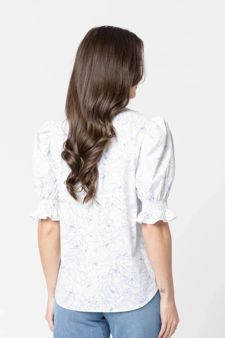 SEEKING LOLA RELAXED BUTTERFLY TOP - BLUE FLORAL SKETCH - THE VOGUE STORE