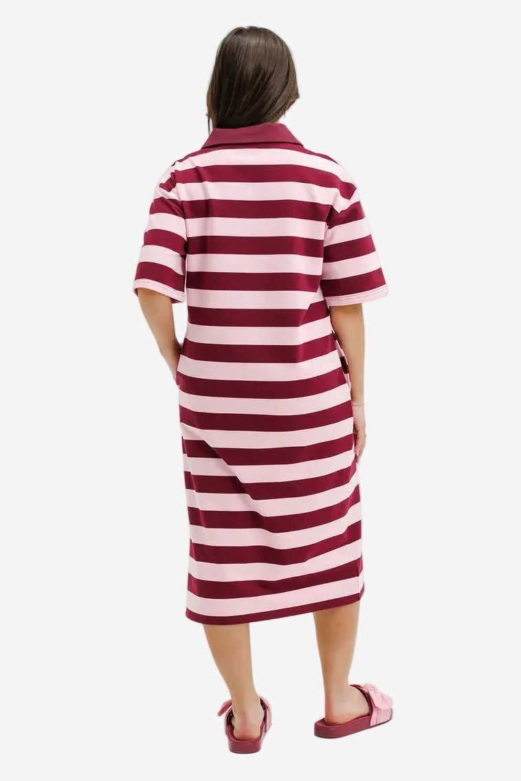 HOMELEE ADELA DRESS - MERLOT & BLUSH STRIPE - THE VOGUE STORE