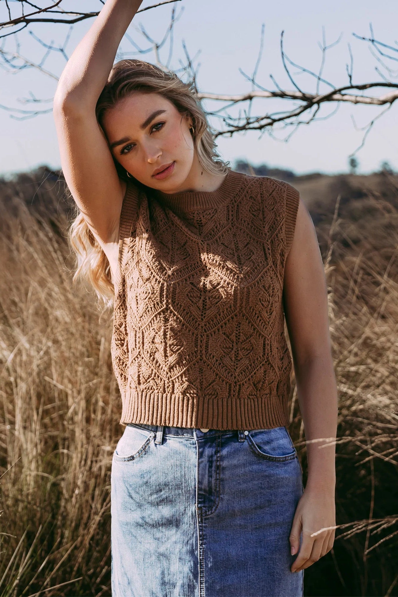 FOXWOOD LUNA KNIT VEST - TAN - THE VOGUE STORE