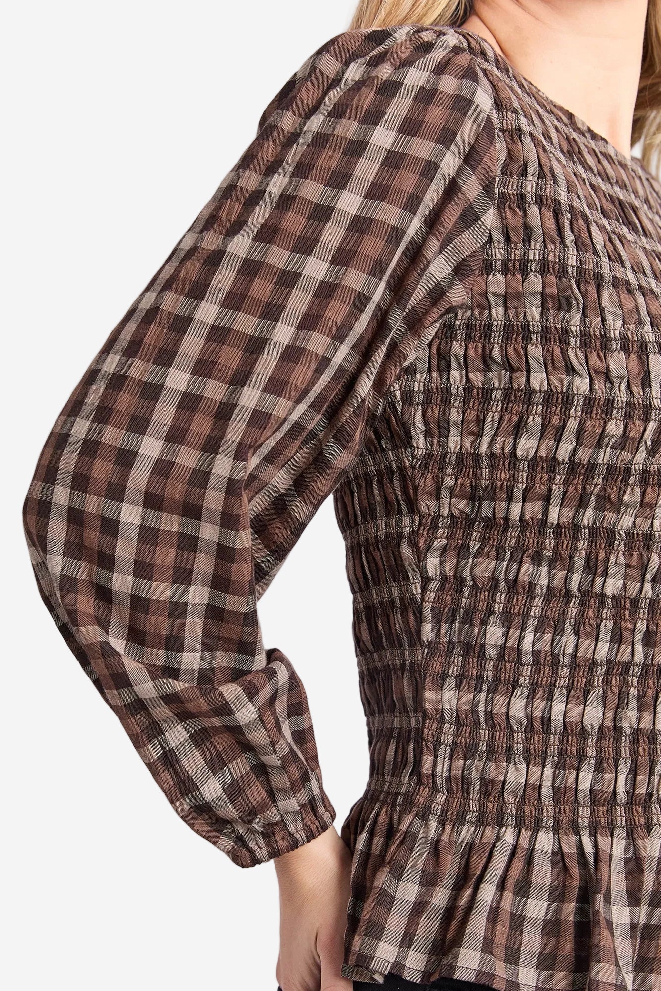 FOXWOOD COCO CHECK TOP - COFFEE CHECK - THE VOGUE STORE