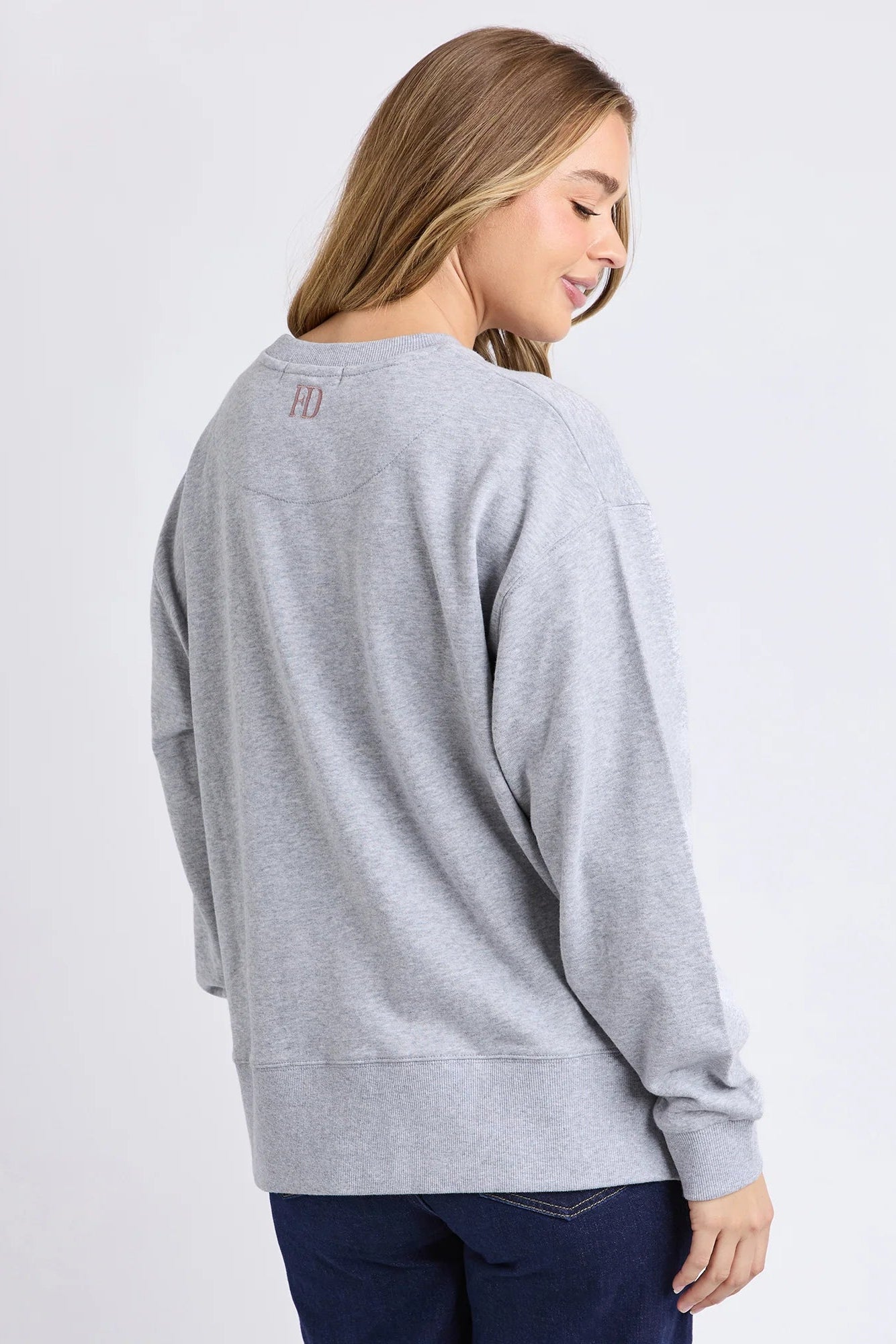 FOXWOOD EFFORTLESS CONTRAST CREW - GREY MARLE - THE VOGUE STORE