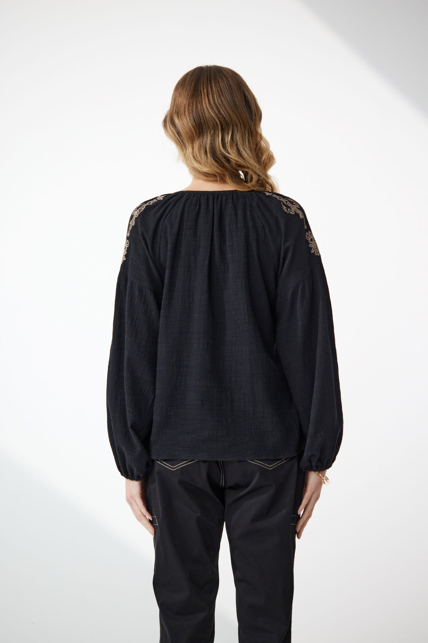NEWPORT ELLIS EMBROIDERED BLOUSE - BLACK - THE VOGUE STORE