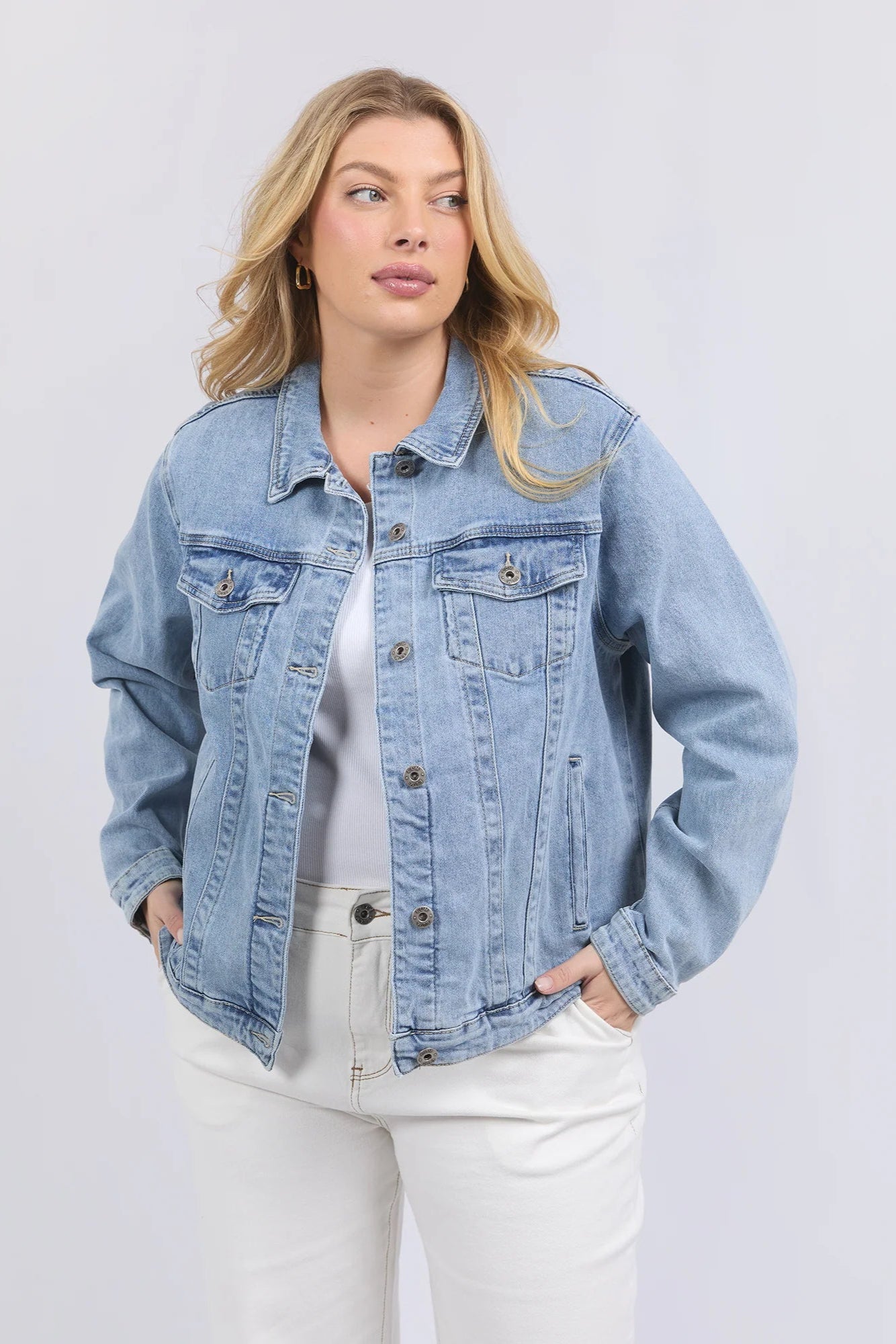 ELM BECCA DENIM JACKET - LIGHT BLUE WASH - THE VOGUE STORE