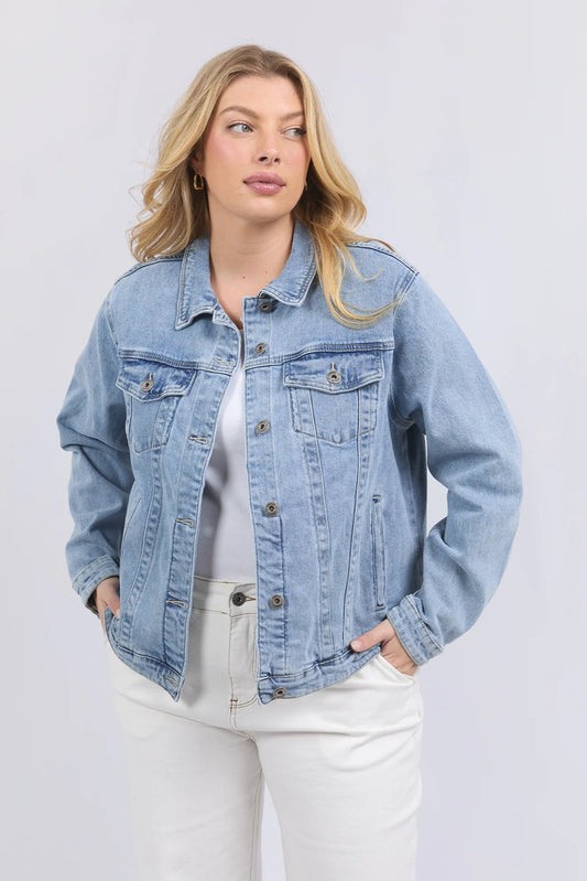 ELM BECCA DENIM JACKET - LIGHT BLUE WASH - THE VOGUE STORE