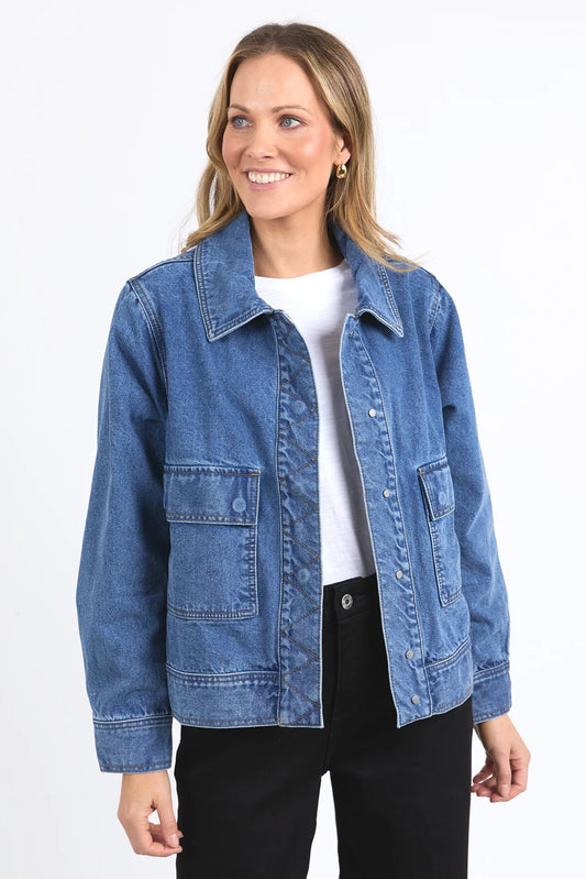 ELM HUNTER DENIM JACKET- MID WASH BLUE - THE VOGUE STORE