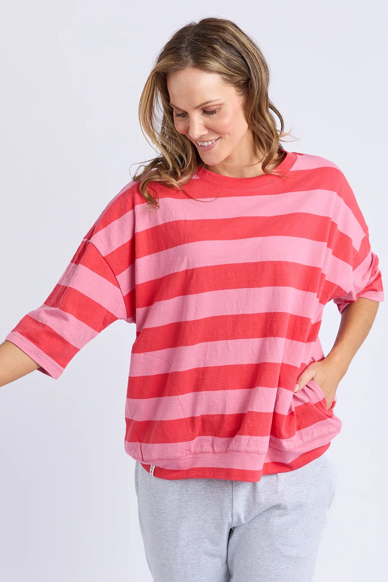 ELM MAZIE BLOCK STRIPE SWEAT - CAYENNE & ROSE - THE VOGUE STORE