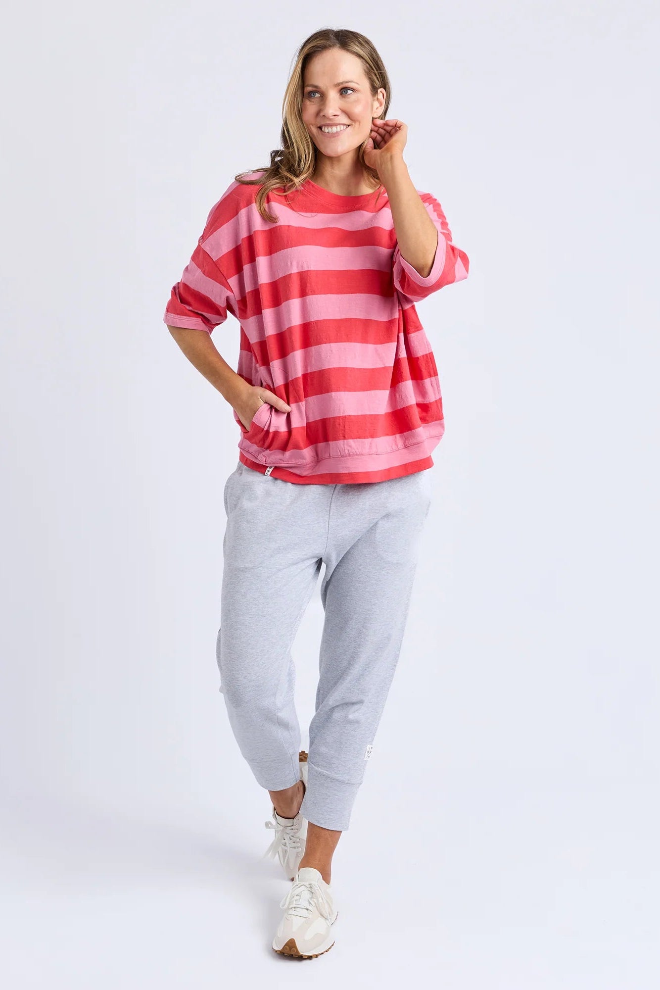 ELM MAZIE BLOCK STRIPE SWEAT - CAYENNE & ROSE - THE VOGUE STORE