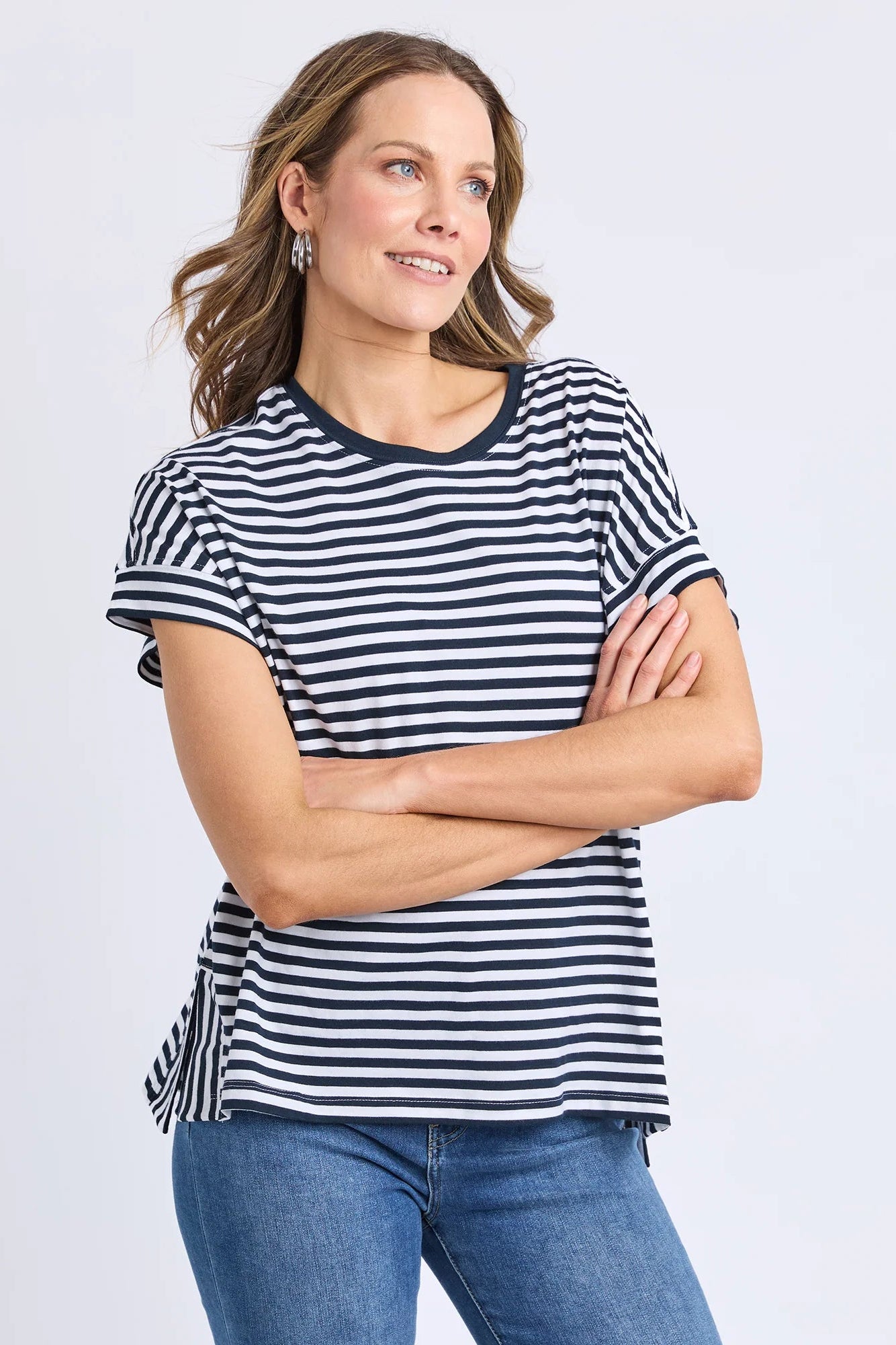 ELM YARA STRIPE S/S TEE - NAVY & WHITE STRIPE - THE VOGUE STORE