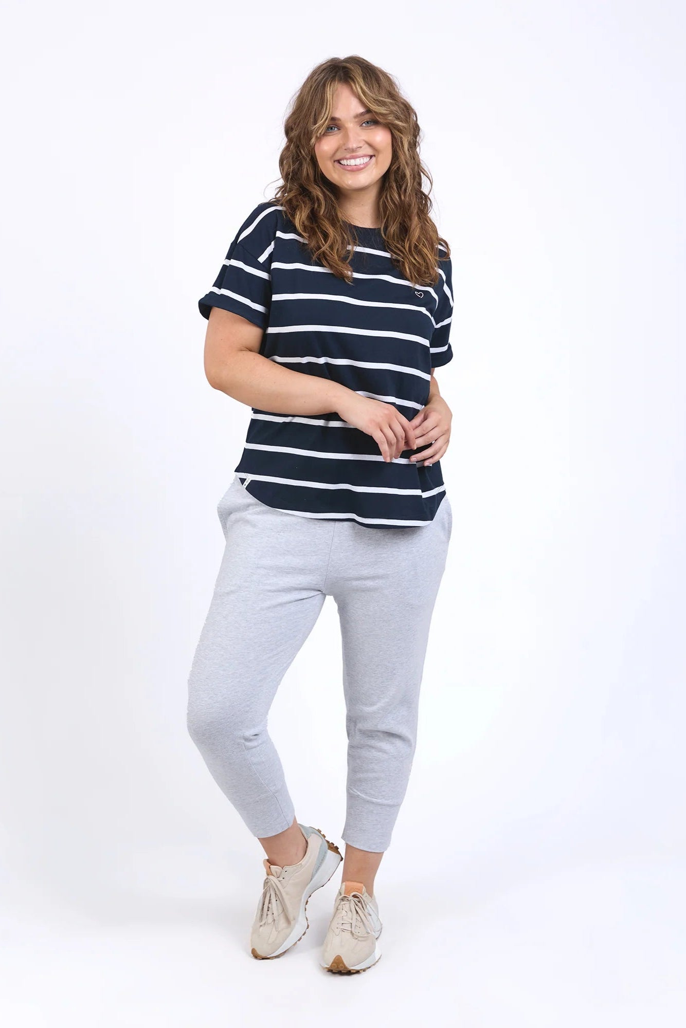 ELM HALLI SHORT SLEEVE TEE - NAVY/WHITE STRIPE - THE VOGUE STORE