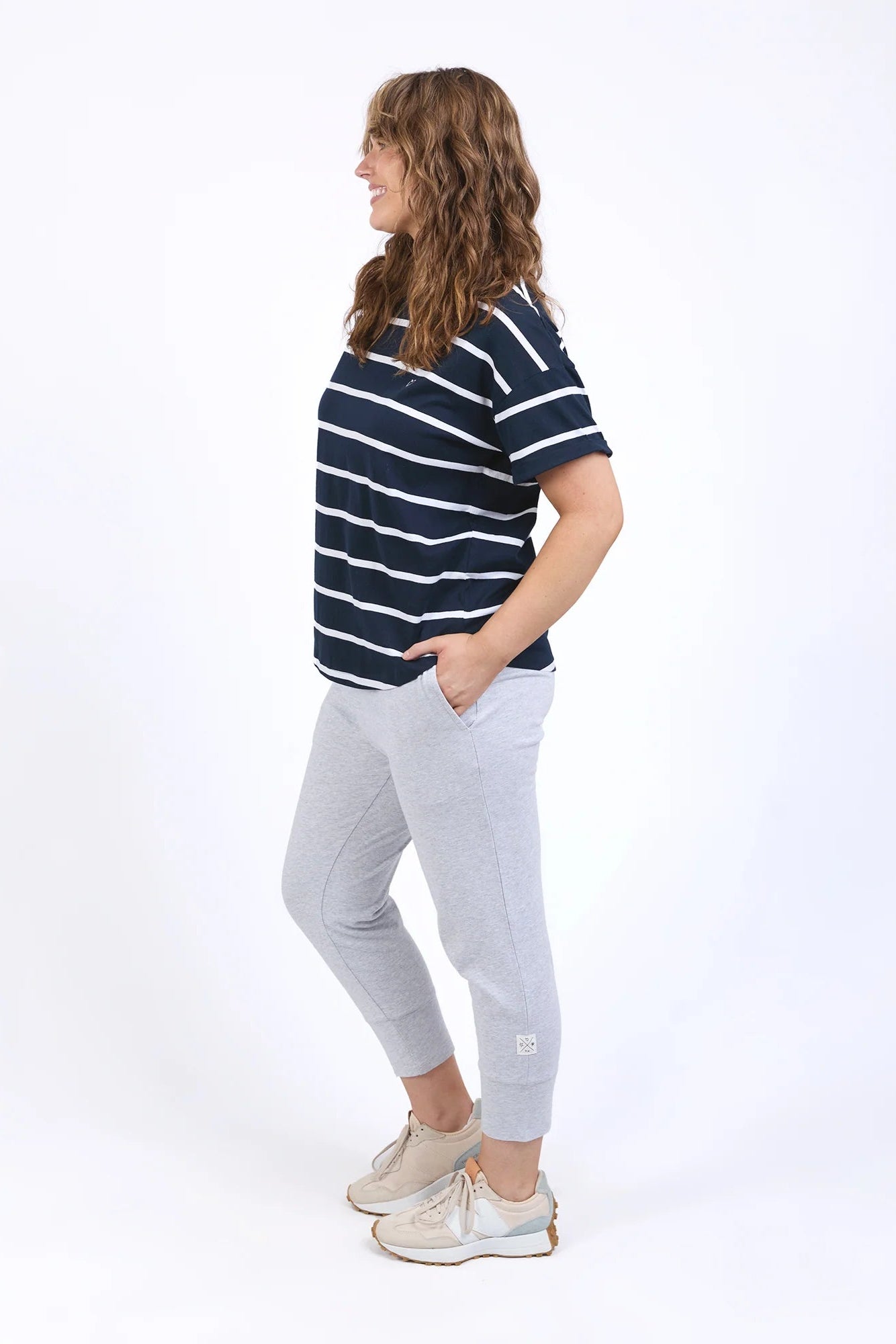 ELM HALLI SHORT SLEEVE TEE - NAVY/WHITE STRIPE - THE VOGUE STORE