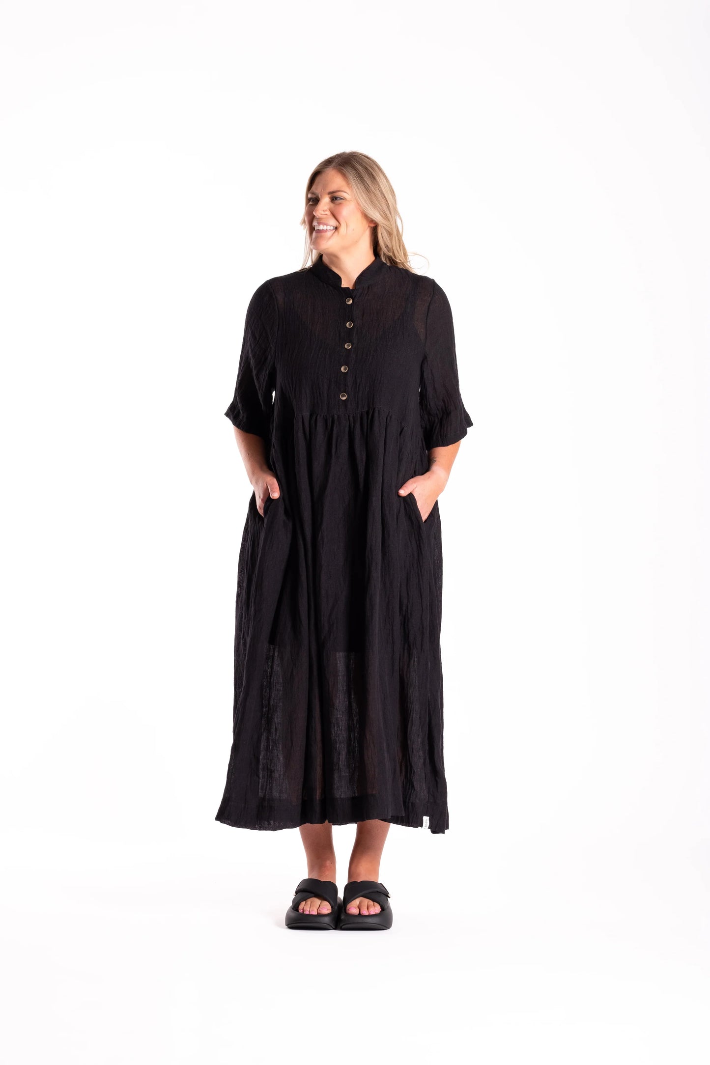 DEEANNE HOBBS BRYLEE DRESS - BLACK/FLAX - THE VOGUE STORE
