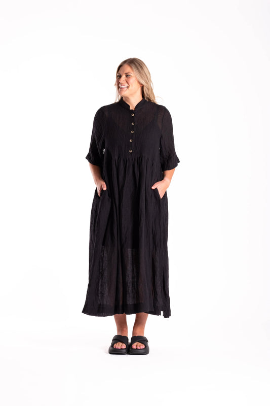 DEEANNE HOBBS BRYLEE DRESS - BLACK/FLAX - THE VOGUE STORE