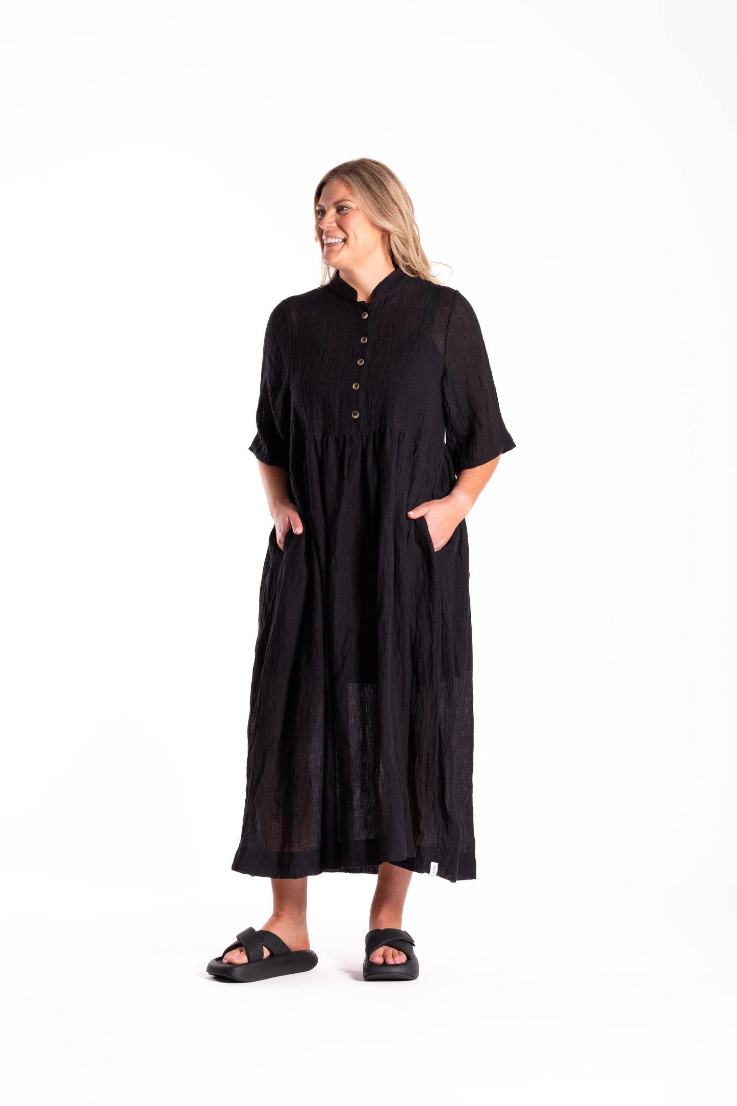 DEEANNE HOBBS BRYLEE DRESS - BLACK/FLAX - THE VOGUE STORE