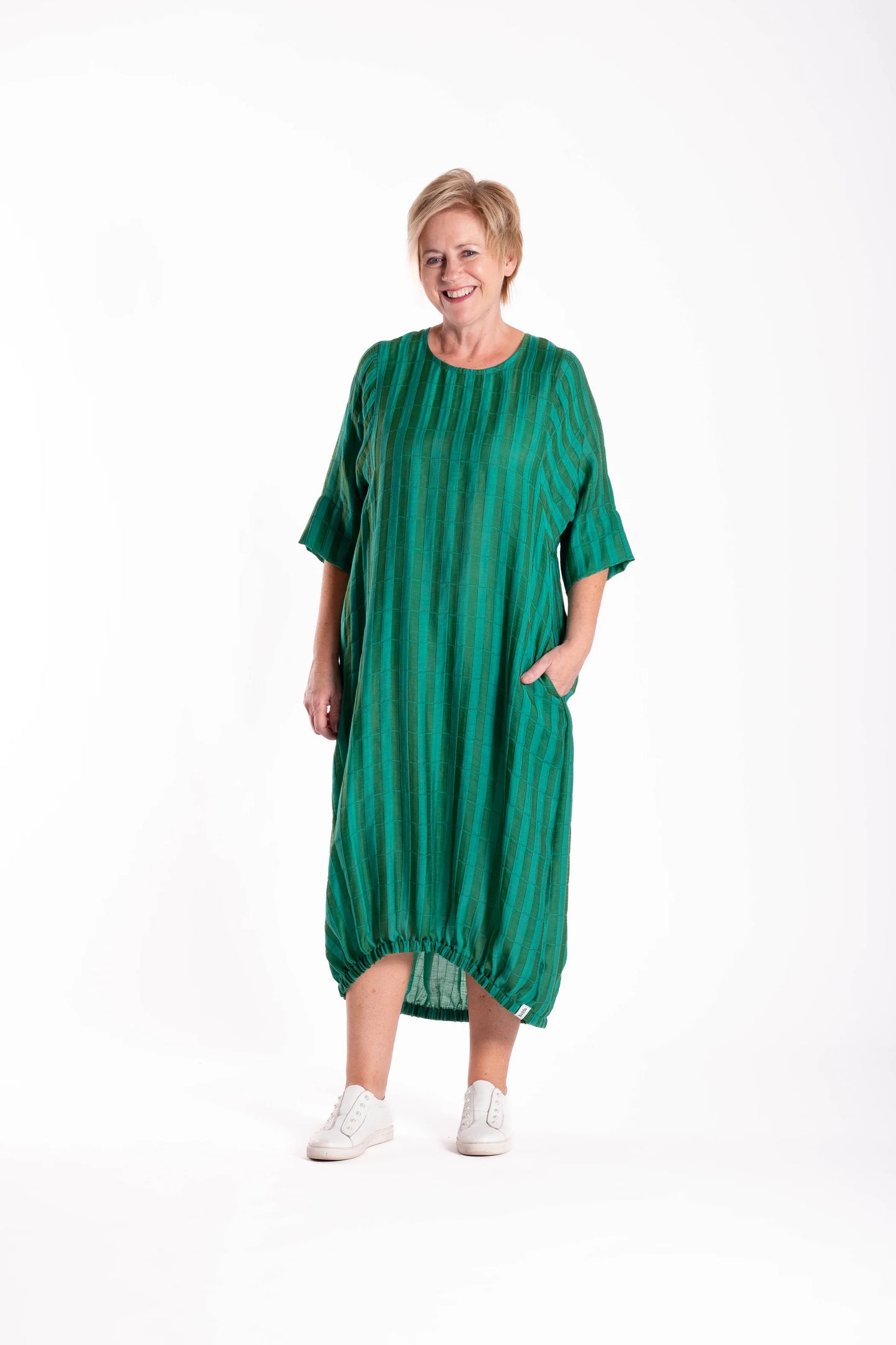 DEEANNE HOBBS COOPER DRESS - GREEN RECTANGLES - THE VOGUE STORE