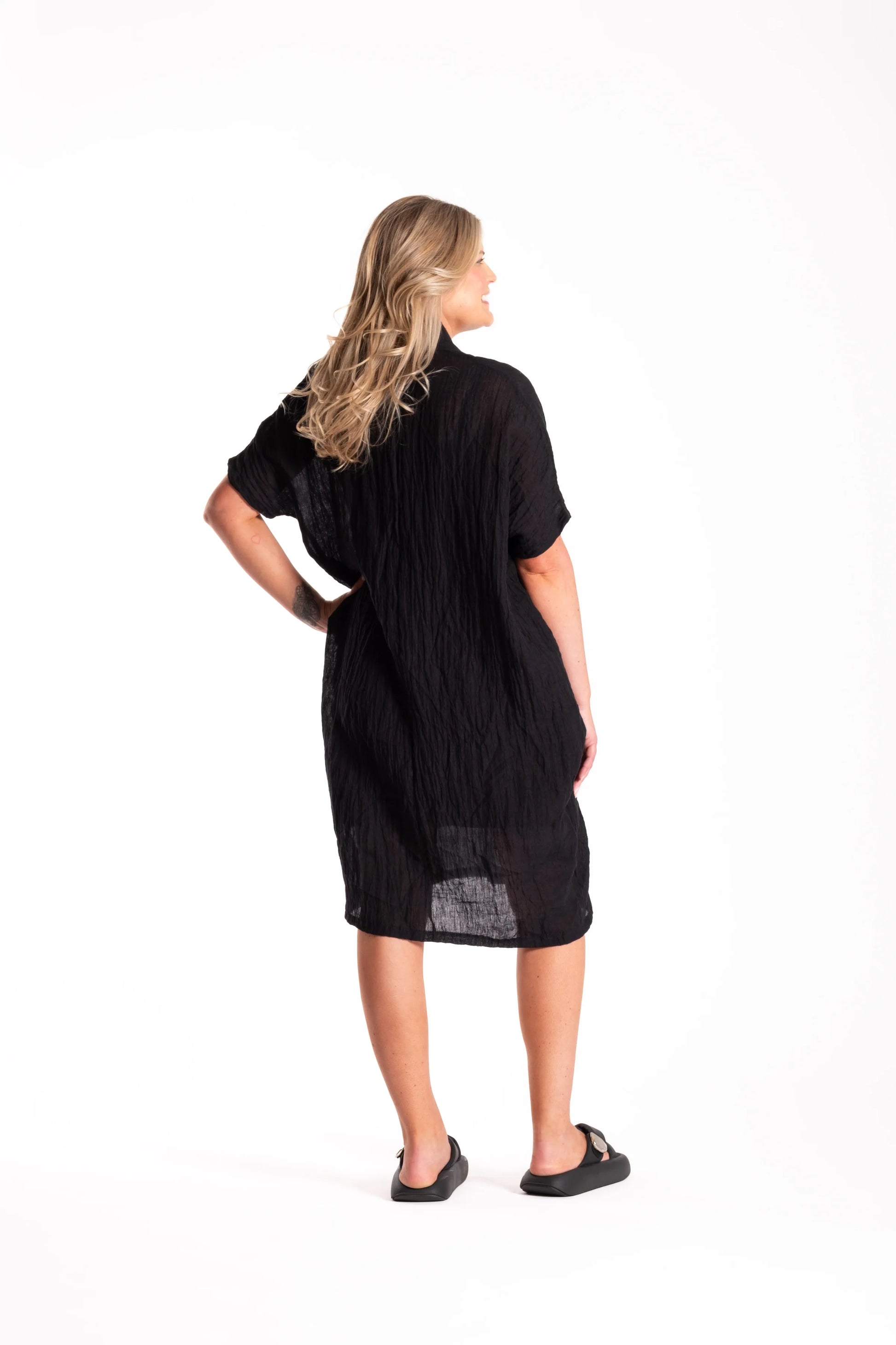 DEEANNE HOBBS KOTUA DRESS - BLACK FLAX - THE VOGUE STORE