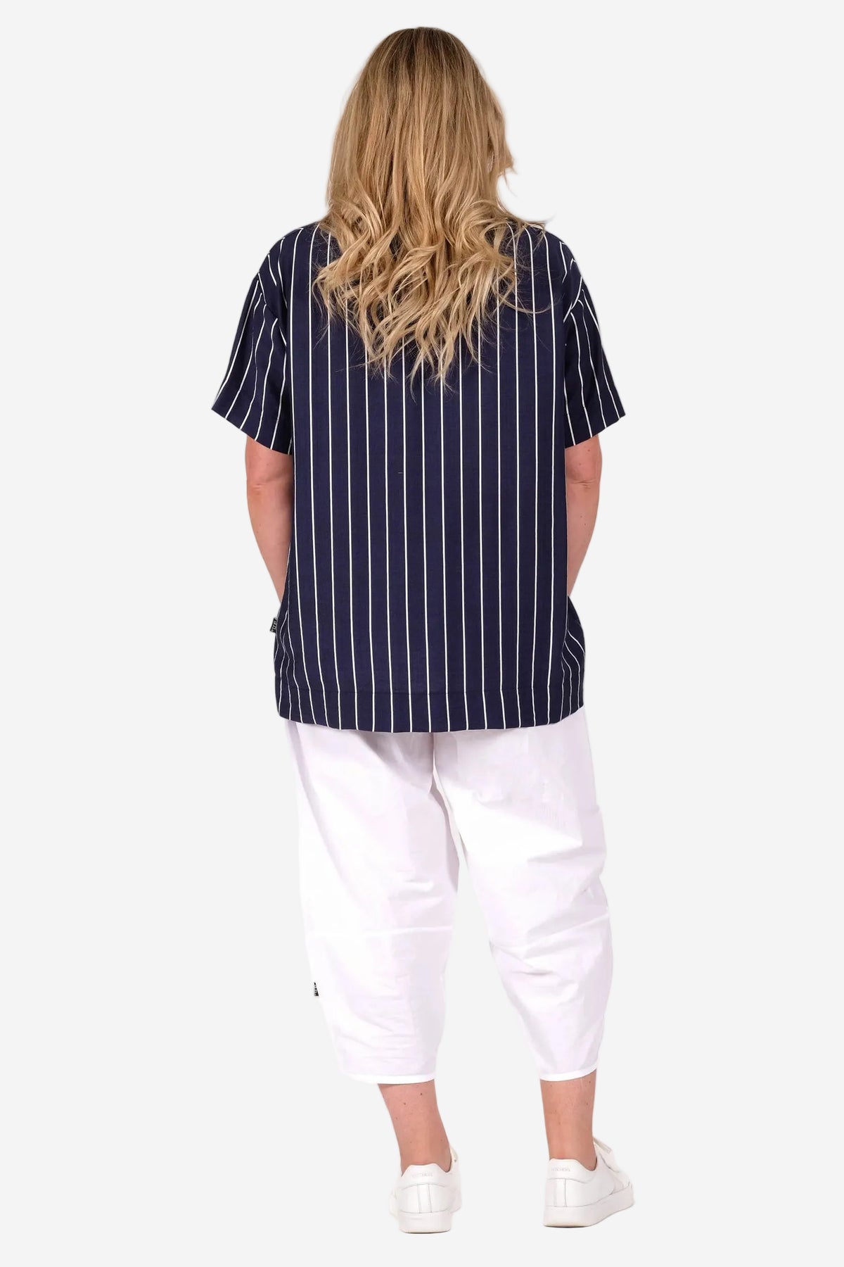 DEEANNE HOBBS TALIA TOP - LINEAR NAVY - THE VOGUE STORE