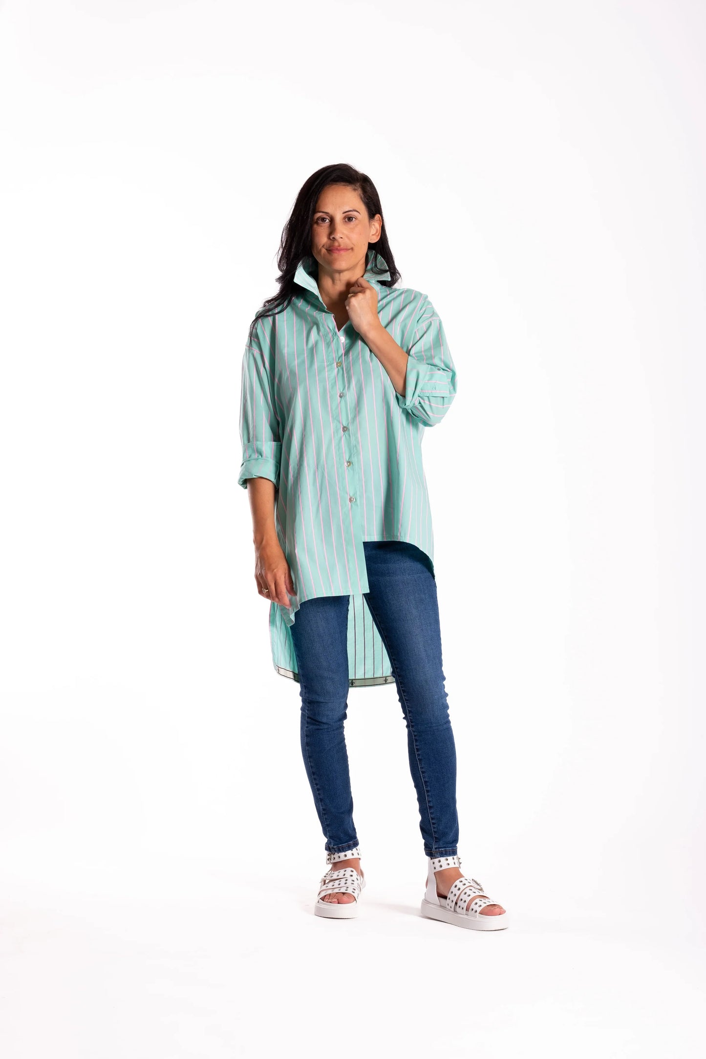 JELLICOE PROFESSOR SHIRT - MINT/PINK STRIPE - THE VOGUE STORE