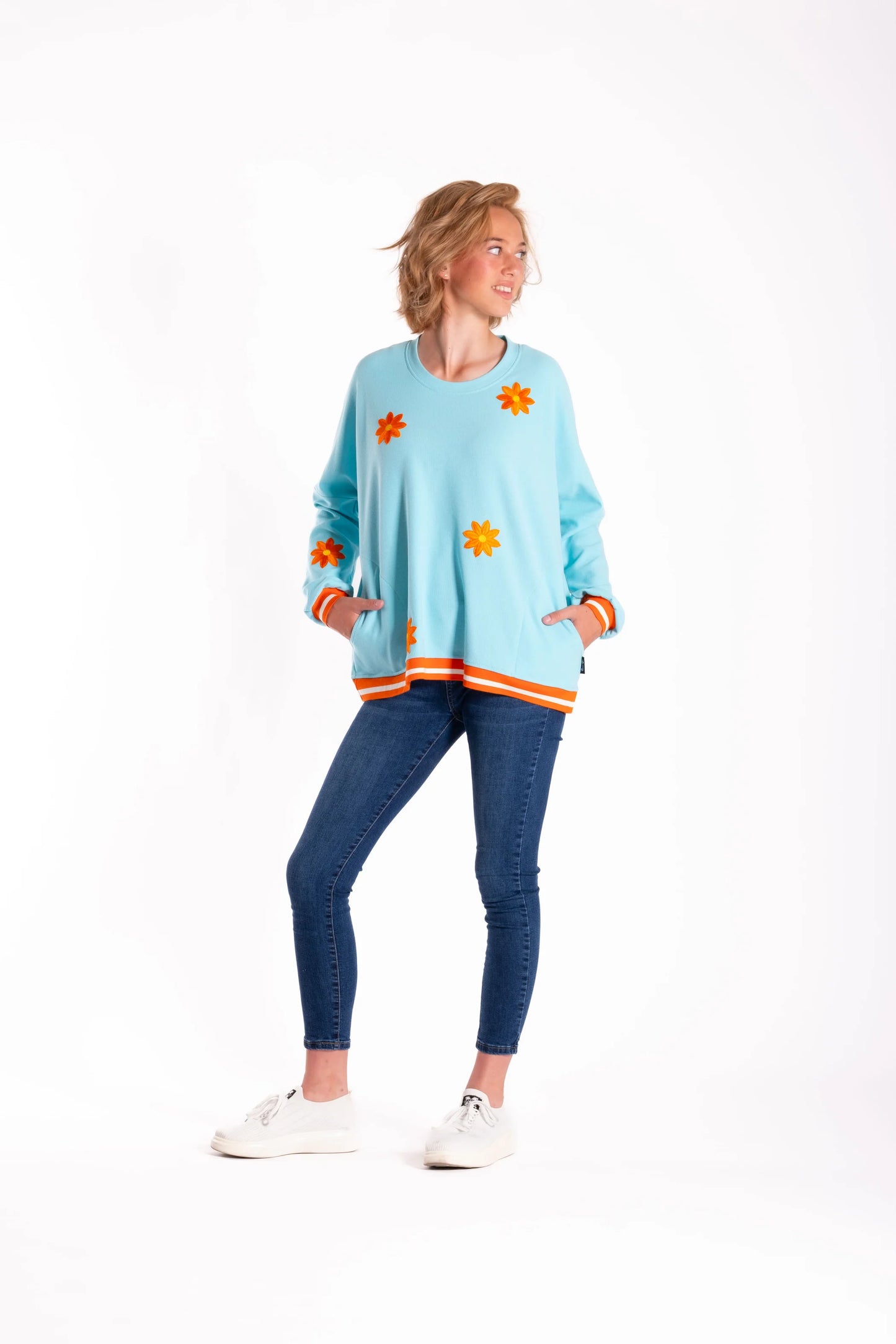 JELLICOE SWEATSHIRT - TEAL /ORANGE FLOWER - THE VOGUE STORE