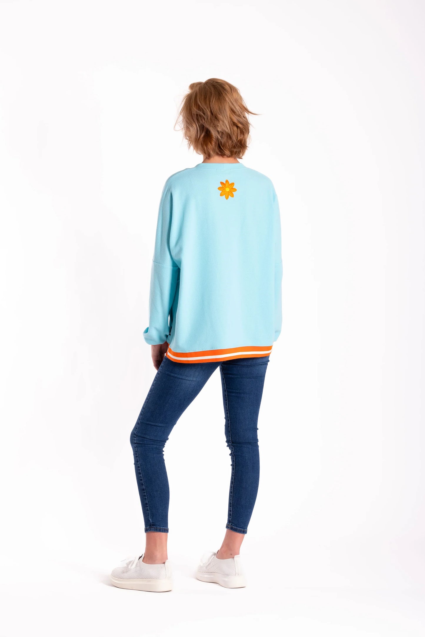 JELLICOE SWEATSHIRT - TEAL /ORANGE FLOWER - THE VOGUE STORE