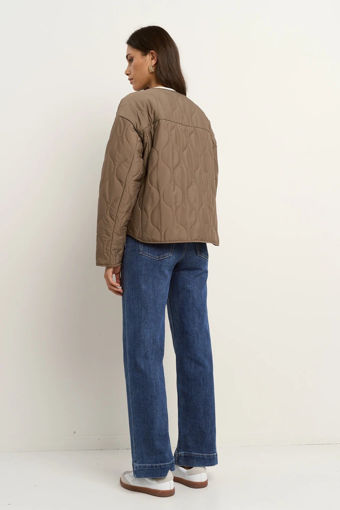 STORIES BE TOLD APEX MOCHA COLLARLESS PUFFER JACKET - THE VOGUE STORE