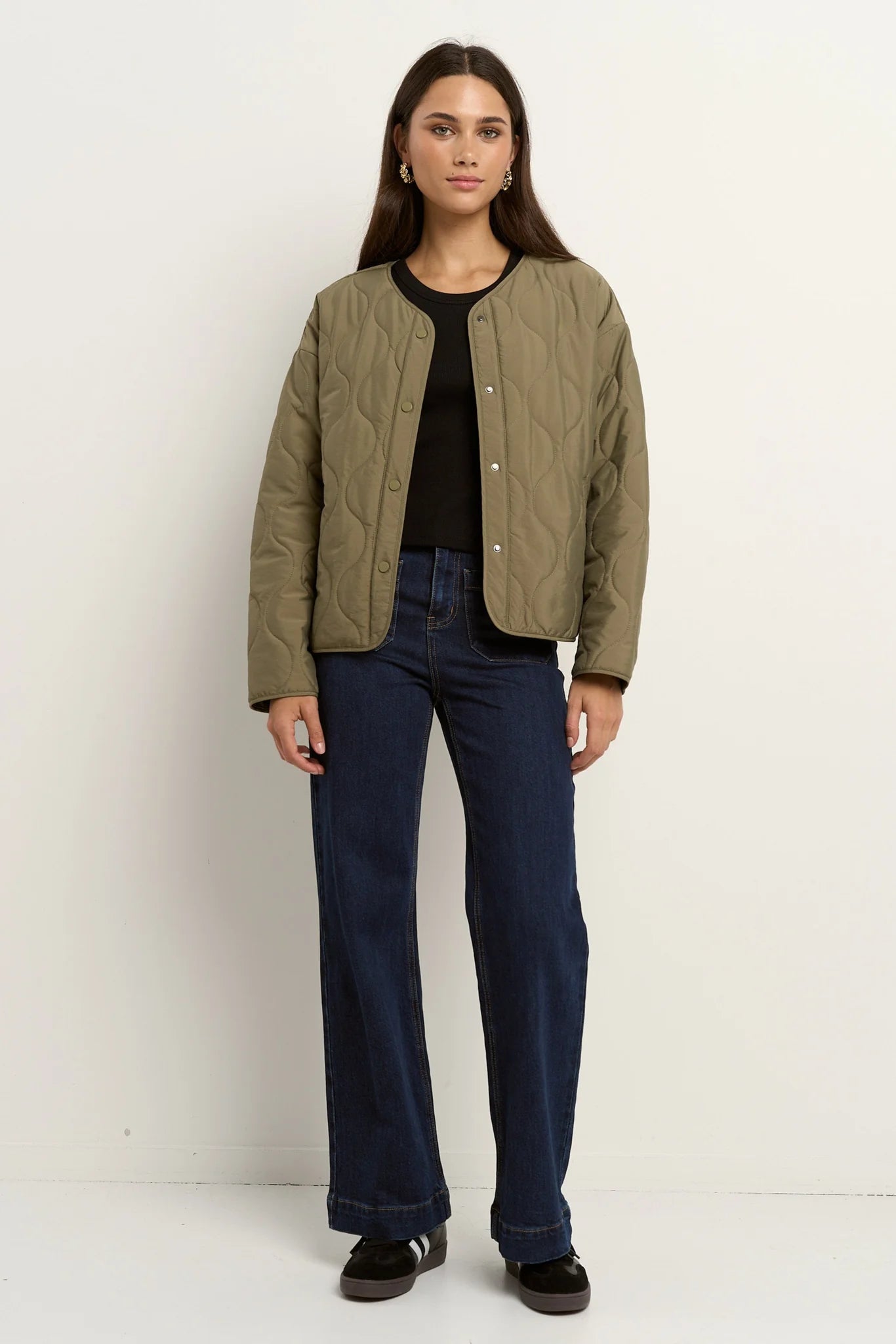 STORIES BE TOLD APEX OLIVE COLLARLESS PUFFER JACKET - OLIVE - THE VOGUE STORE