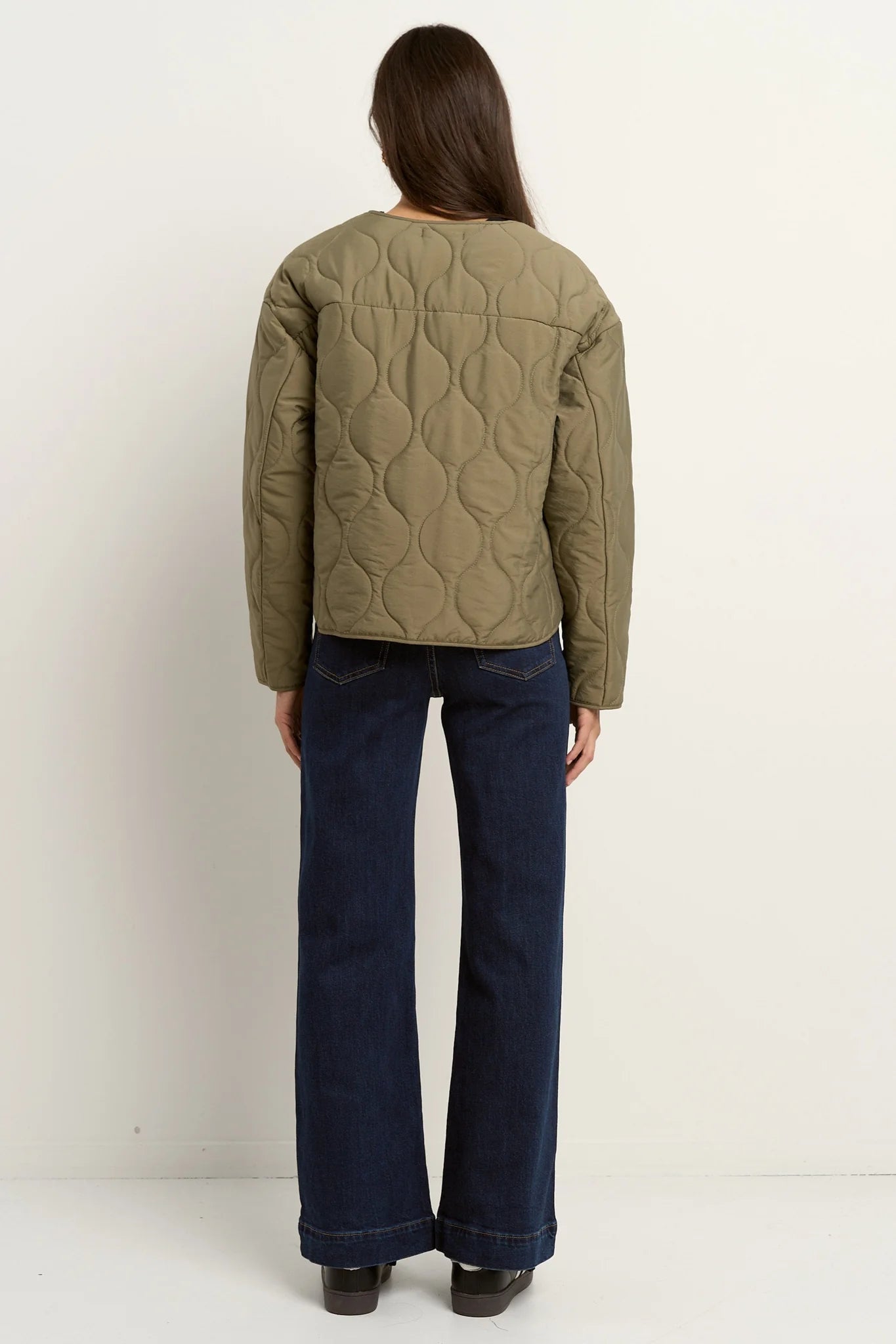 STORIES BE TOLD APEX OLIVE COLLARLESS PUFFER JACKET - OLIVE - THE VOGUE STORE