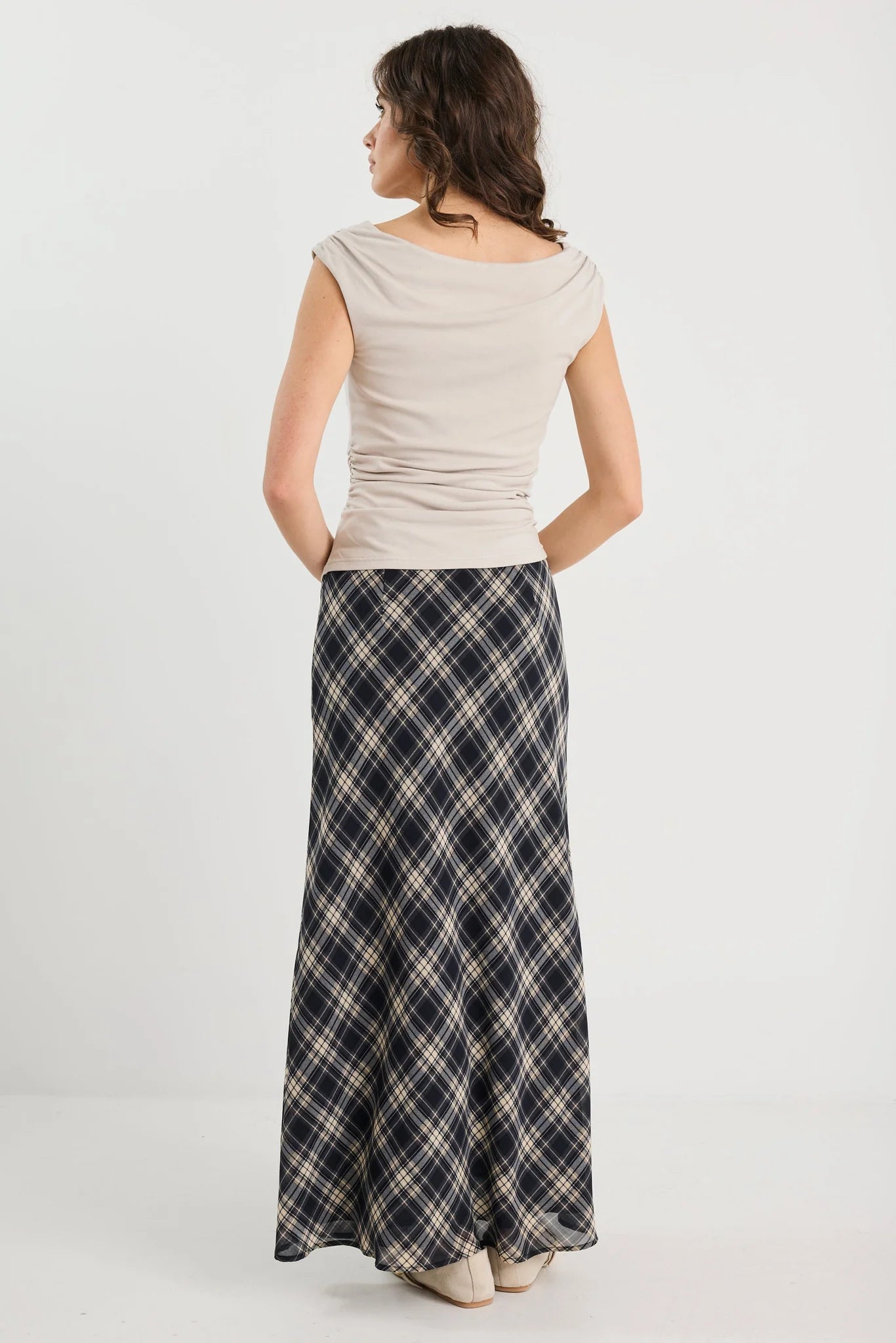 AMONG THE BRAVE RALLY BLACK CHECK CHIFFON TIE WAIST BIAS MAXI SKIRT - THE VOGUE STORE