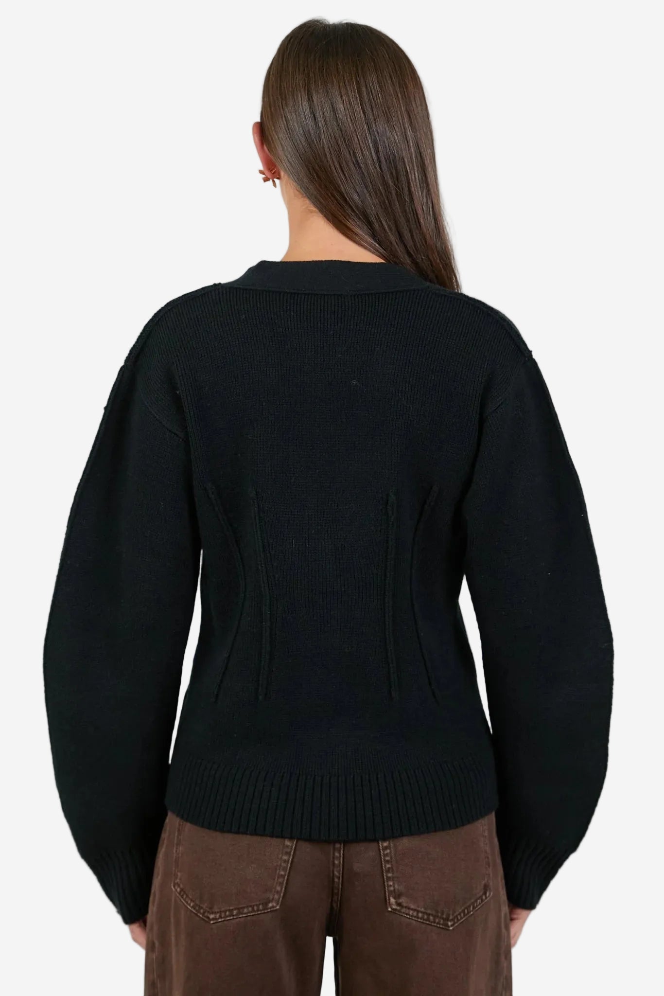 AMONG THE BRAVE BESPOKE BLACK V NECK CINCHED CARDIGAN - THE VOGUE STORE