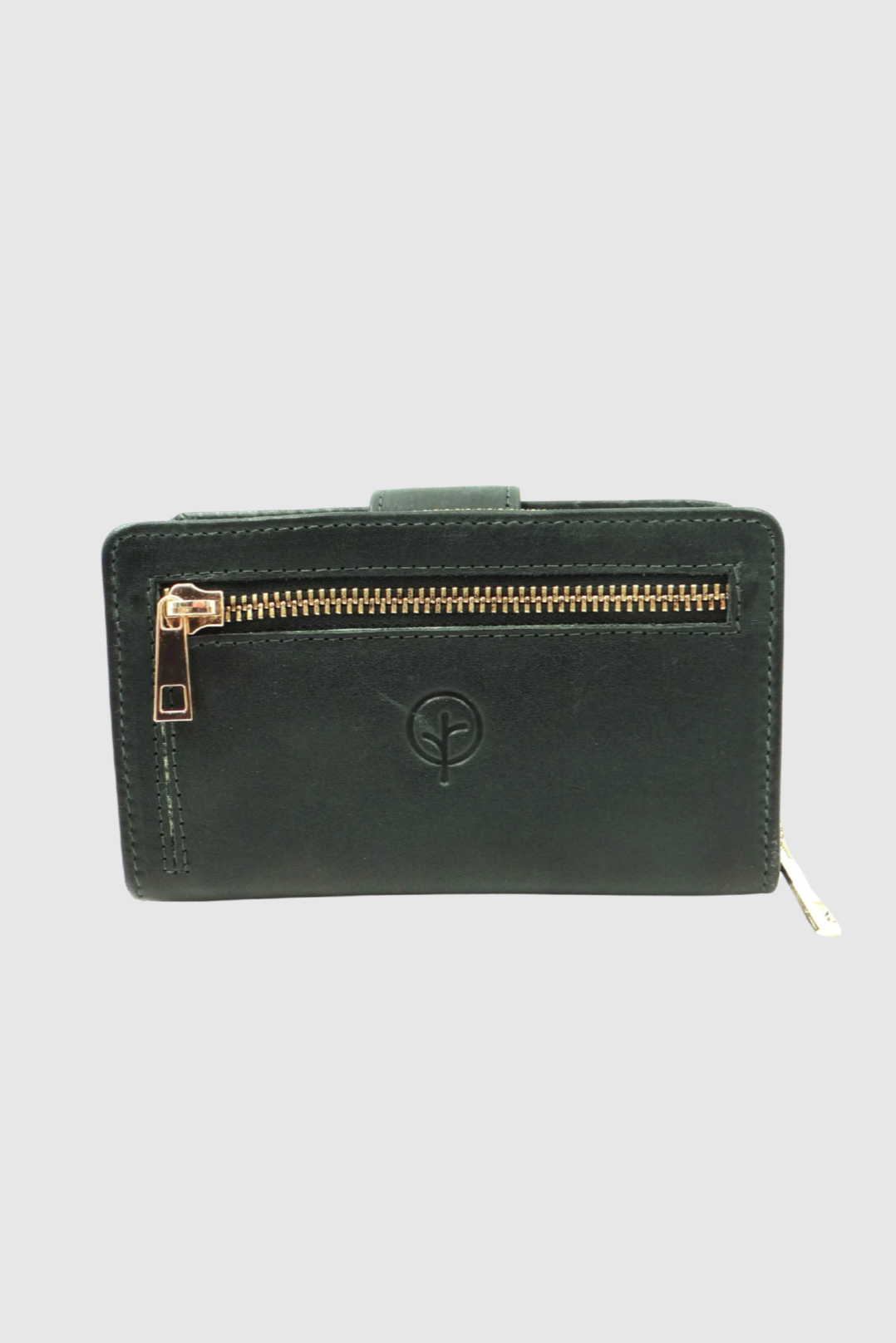 SECOND NATURE MEDIUM WALLET - BOTTLE GREEN W/ METAL ZIP - THE VOGUE STORE