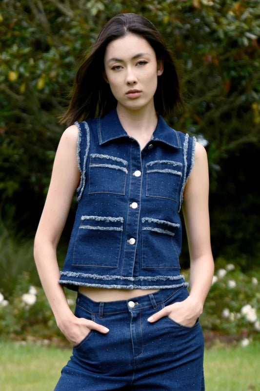 CURATE VEST I EVER HAD VEST - SPARKLE DENIM - THE VOGUE STORE