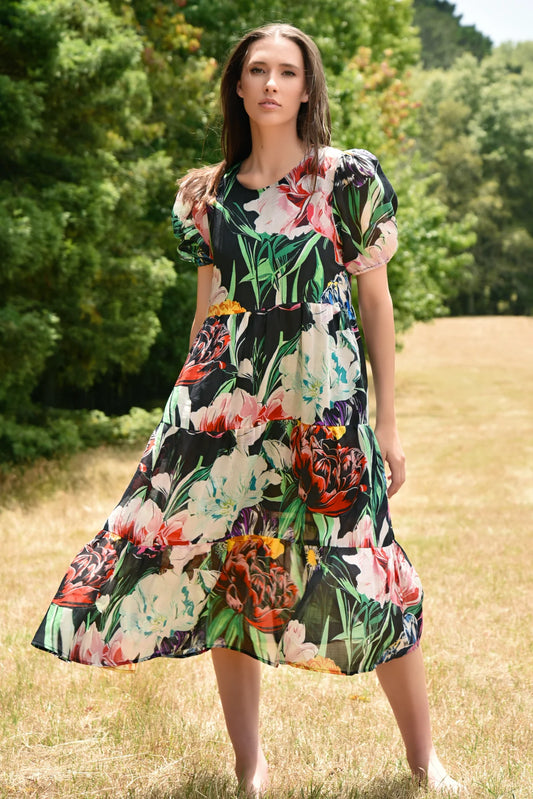 CURATE DREAMING OF SPRING DRESS - BLACK FLORAL - THE VOGUE STORE
