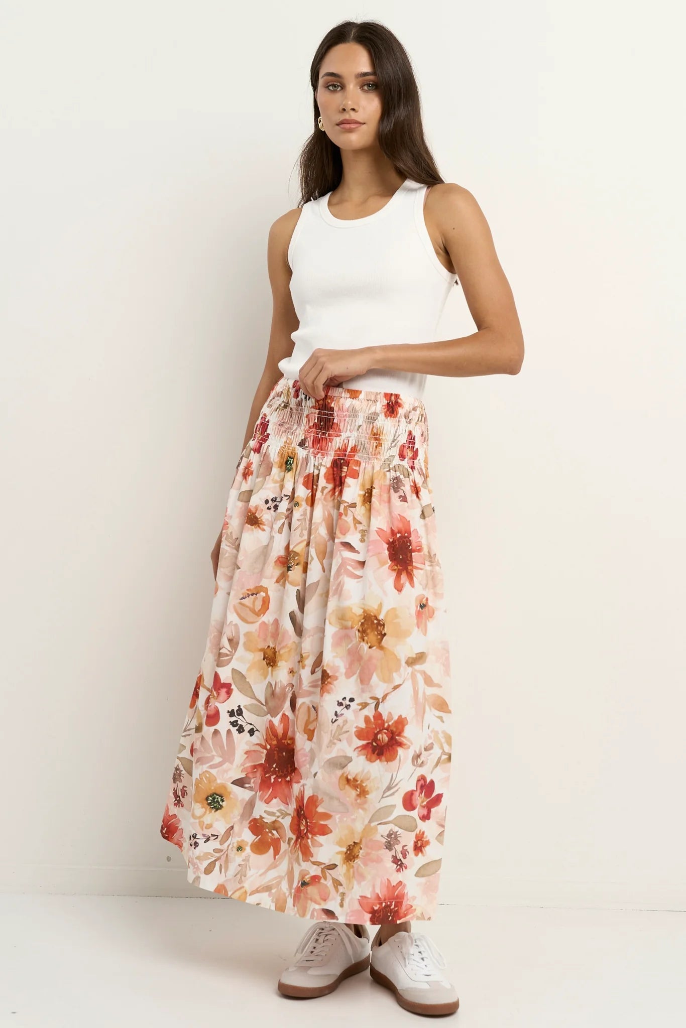 IVY + JACK CHEERFUL SUNRISE MEADOW SHIRRED WAIST MAXI SKIRT  - THE VOGUE STORE