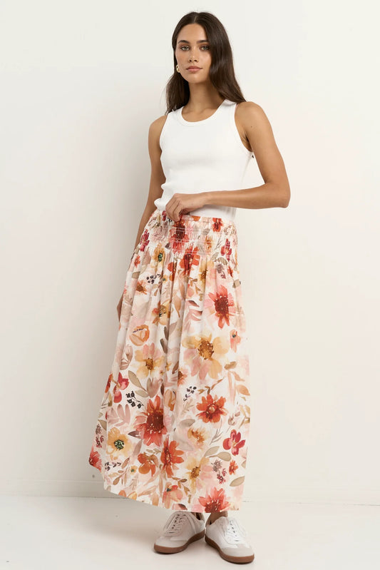 IVY + JACK CHEERFUL SUNRISE MEADOW SHIRRED WAIST MAXI SKIRT  - THE VOGUE STORE