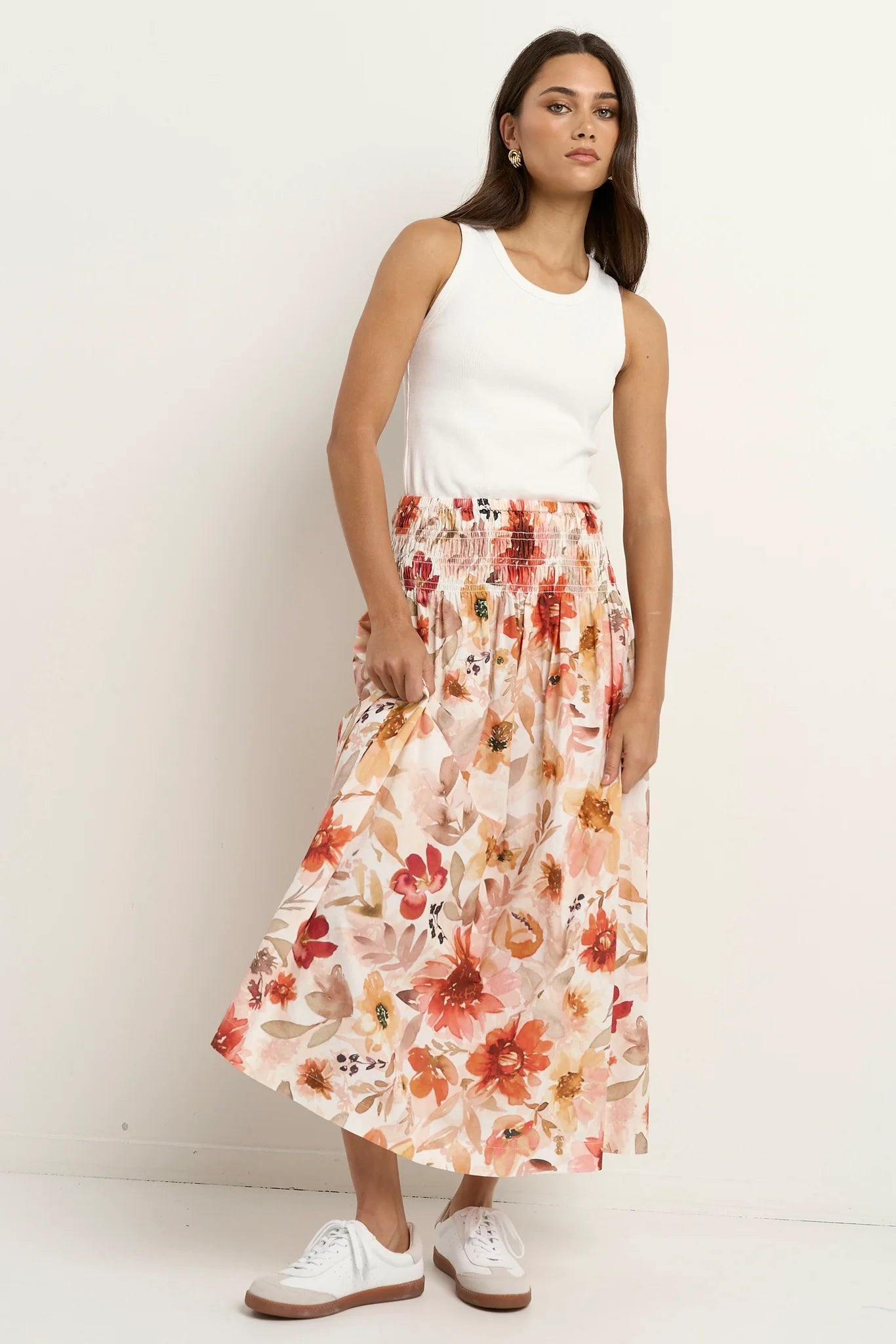 IVY + JACK CHEERFUL SUNRISE MEADOW SHIRRED WAIST MAXI SKIRT  - THE VOGUE STORE
