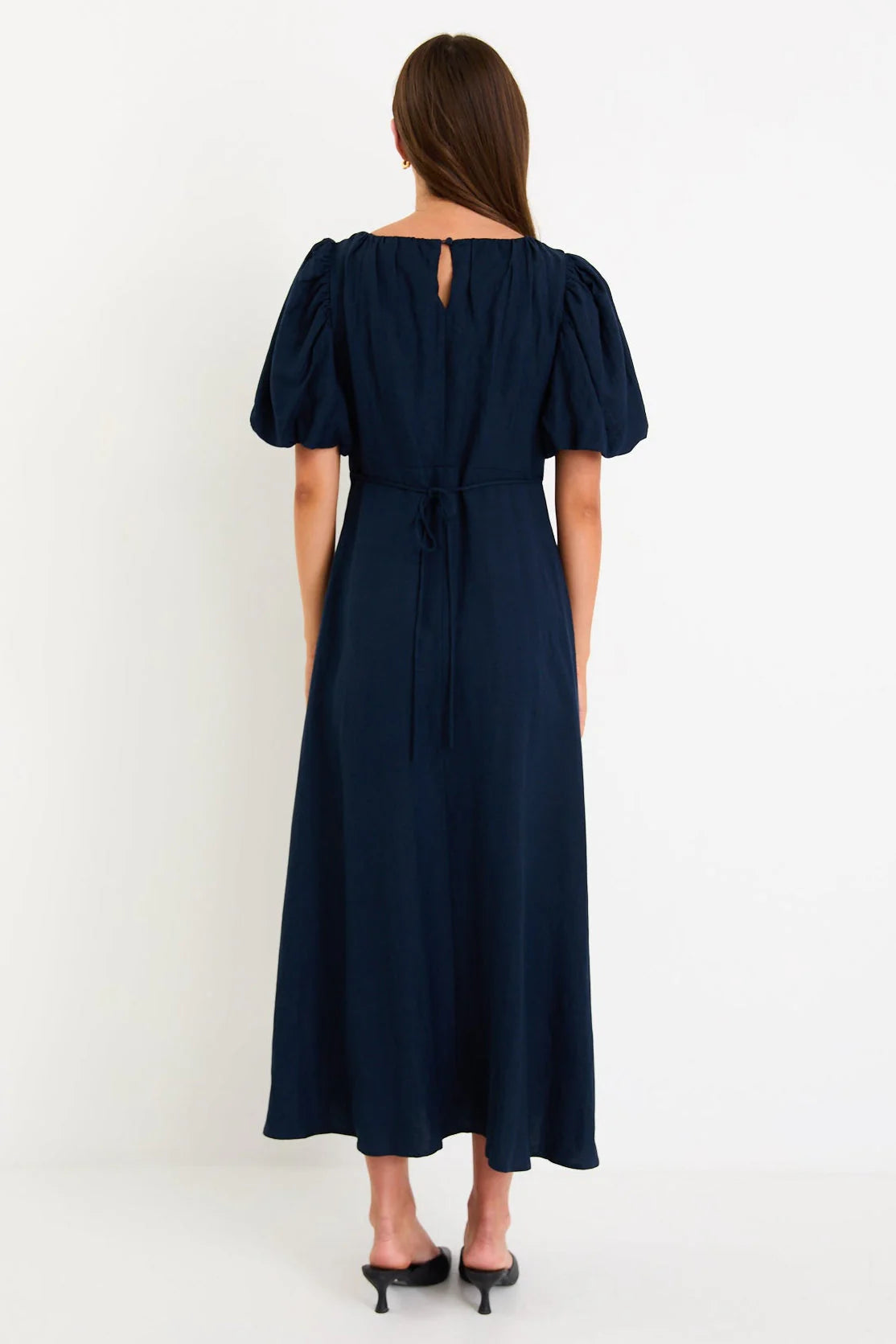 STORIES BE TOLD CHORUS NAVY PUFF SLEEVE SCOOP NECK FLOATY MAXI DRESS - THE VOGUE STORE