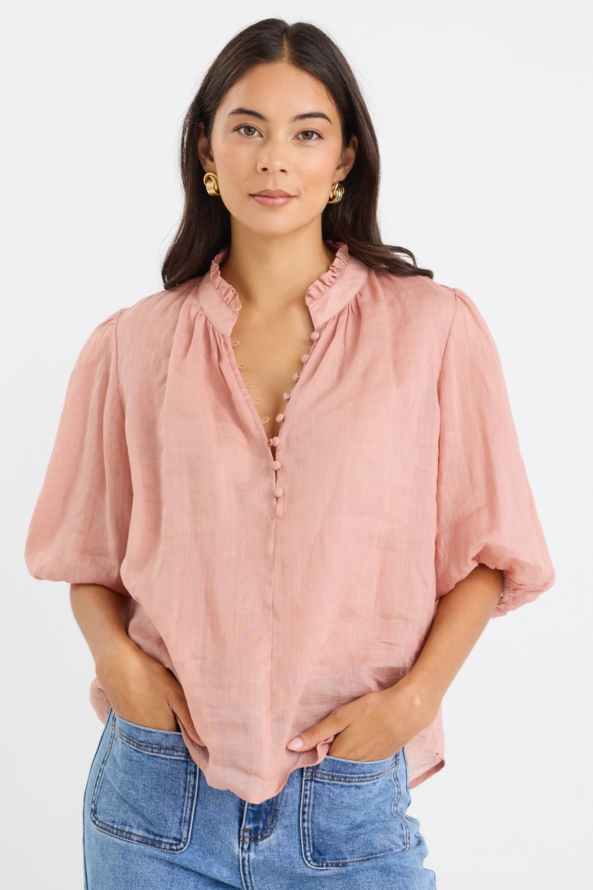 IVY + JACK CLOSURE BLUSH RAMIE HIGH NECK BUTTONED SS TOP - THE VOGUE STORE