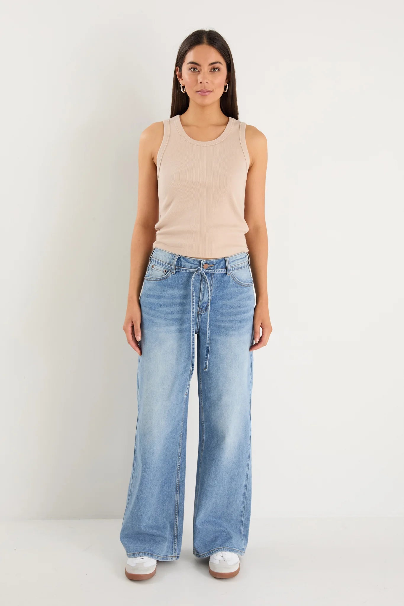 STORIES BE TOLD COLLEGE LIGHT BLUE WIDE LEG TIE BELT JEAN - LIGHT BLUE - THE VOGUE STORE