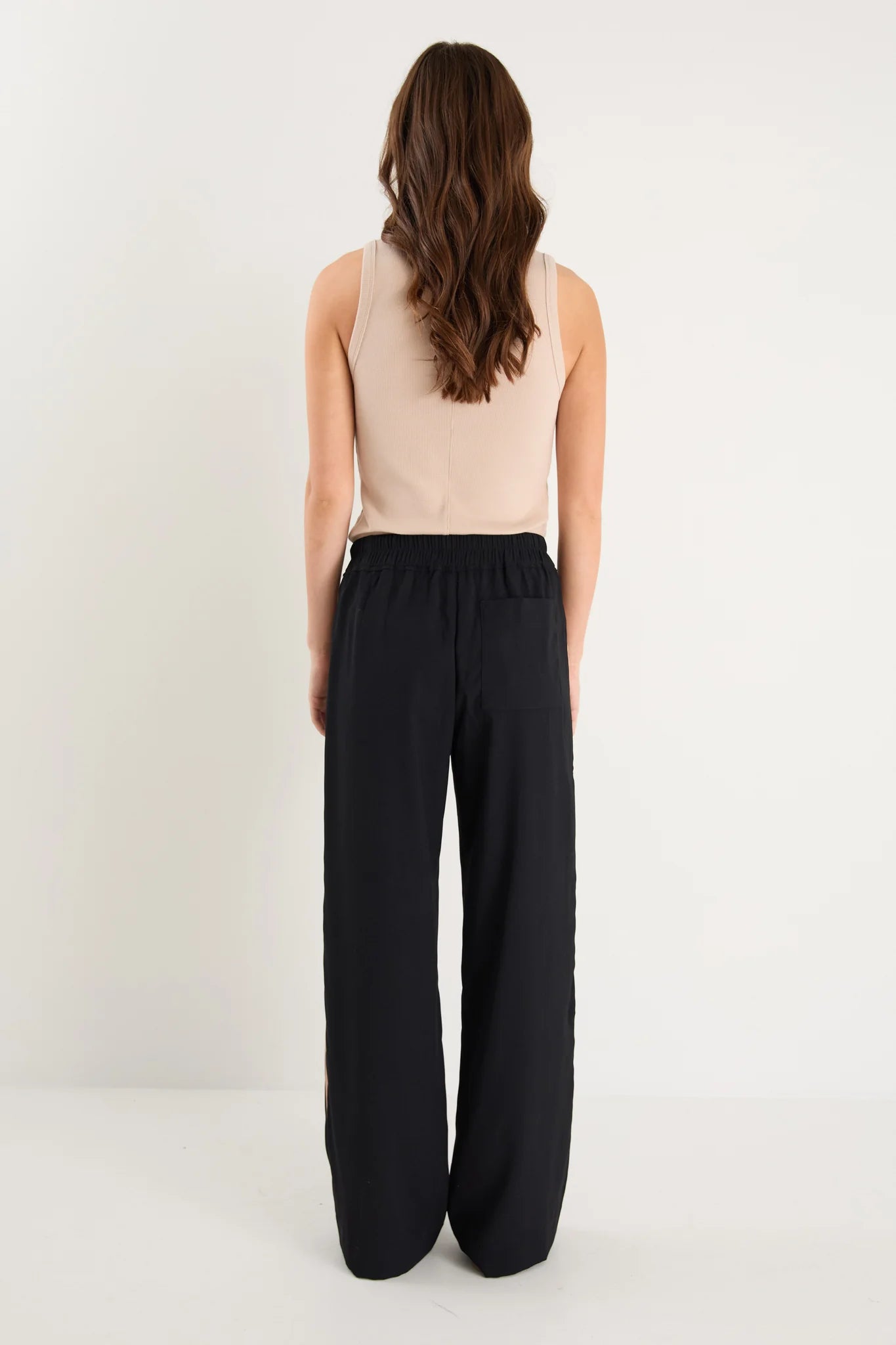 AMONG THE BRAVE CONFIDANT BLACK STRIPE LEG CREPE WIDE PANTS - THE VOGUE STORE