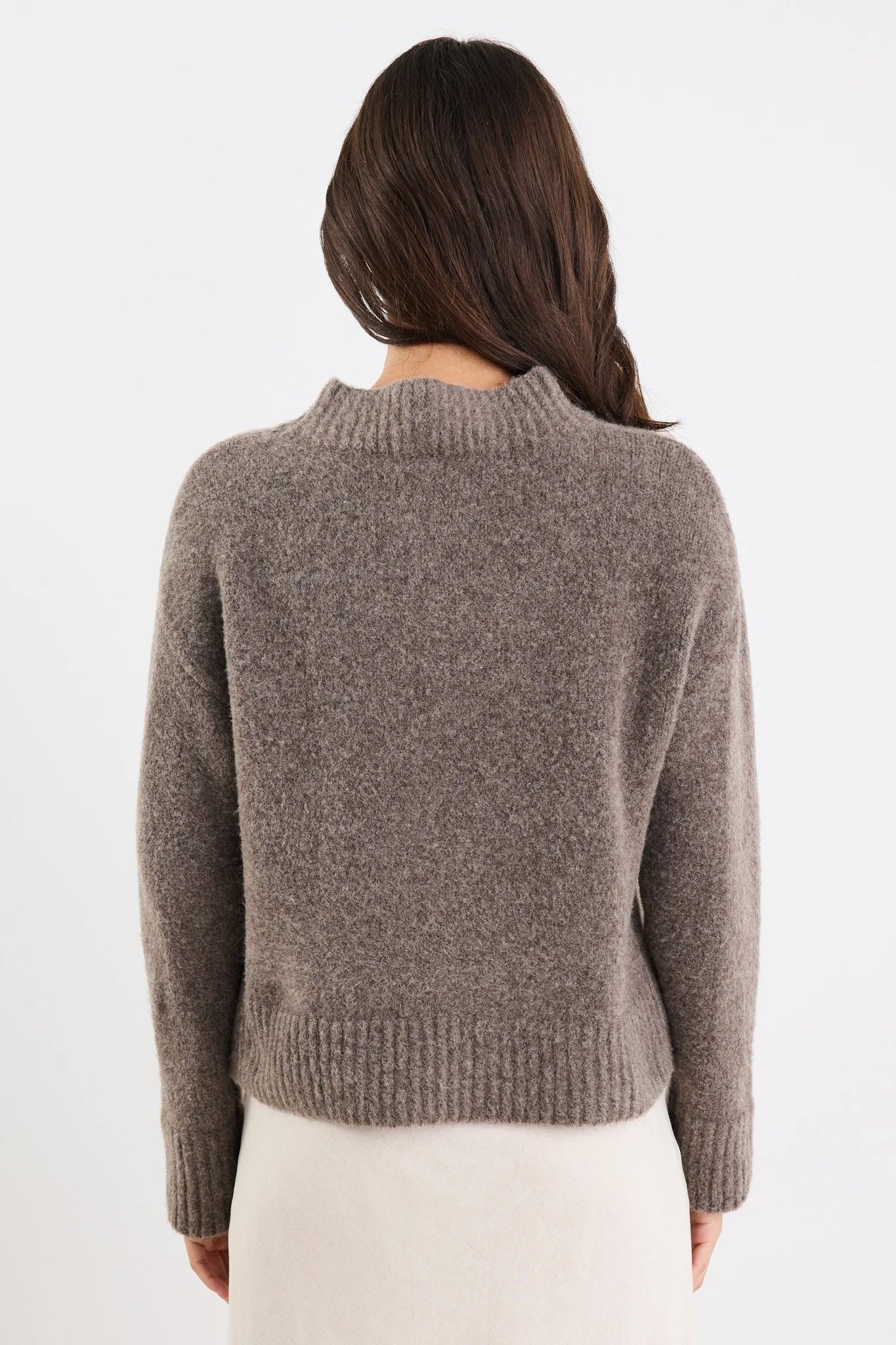 AMONG THE BRAVE COCOON MOCHA RELAXED KNIT MOCK NECK JUMPER - THE VOGUE STORE