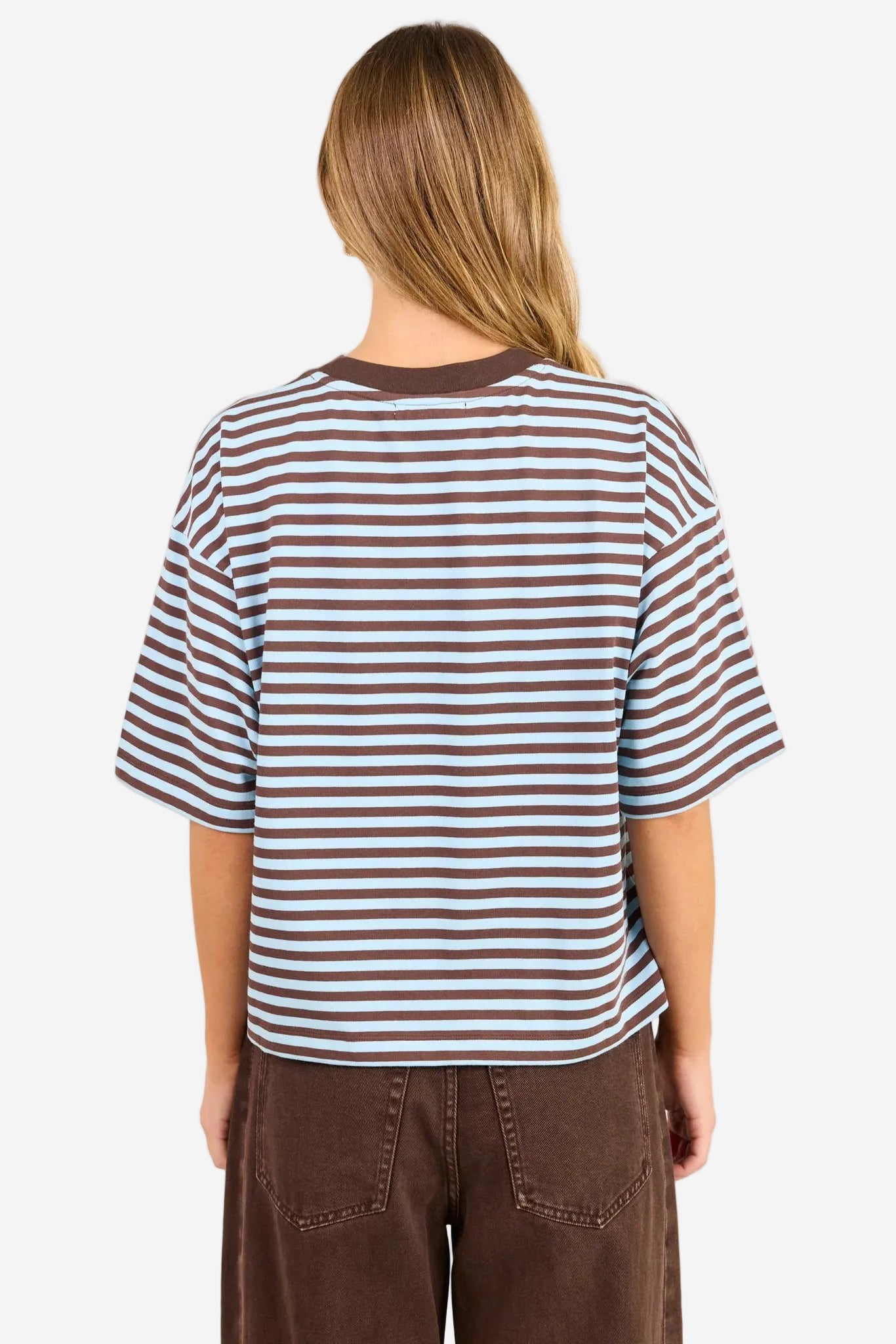 STORIES BE TOLD COHESION ICE BLUE CHOCOLATE STRIPE OVERSIZED CONTRAST BOXY SS TEE - THE VOGUE STORE