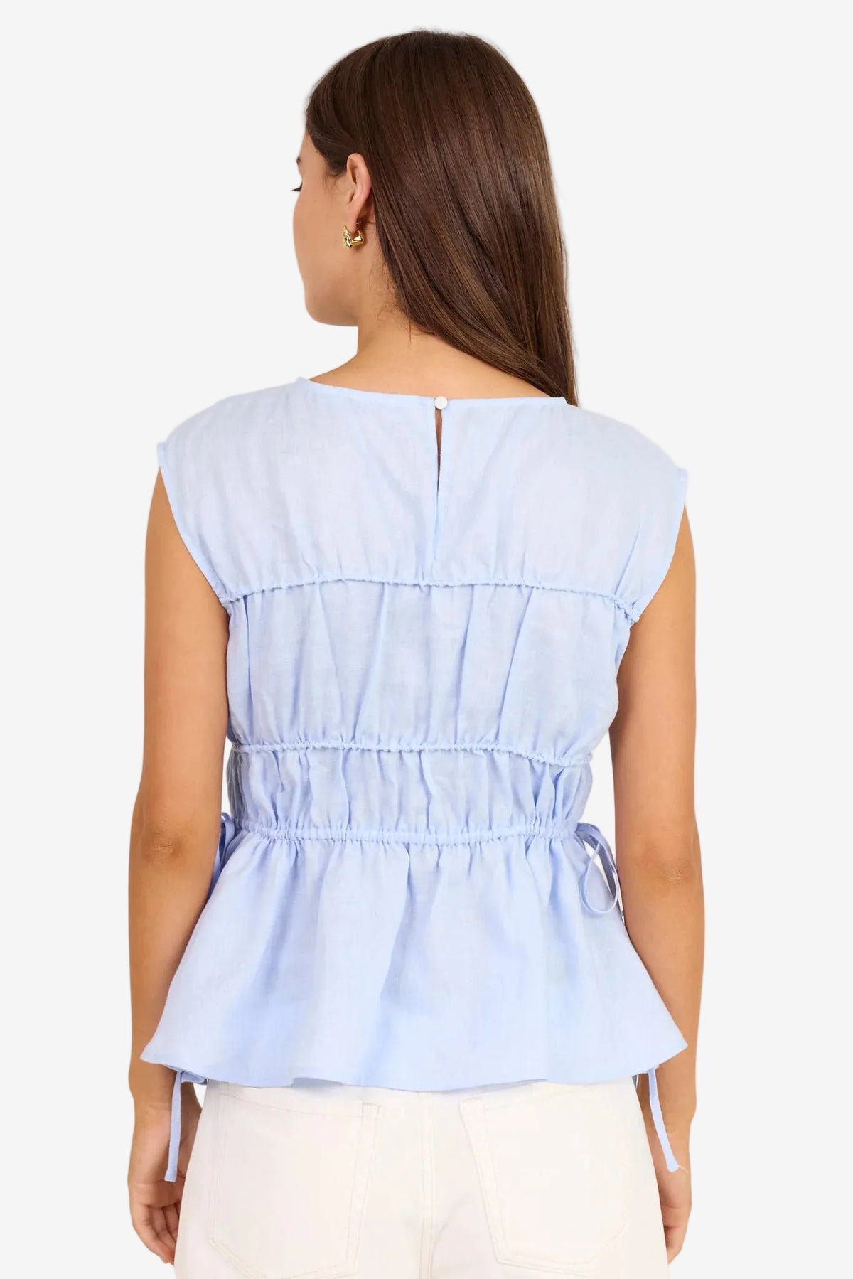 STORIES BE TOLD CONTEXT ICE BLUE LINEN RELAXED SLEEVELESS TOP - THE VOGUE STORE