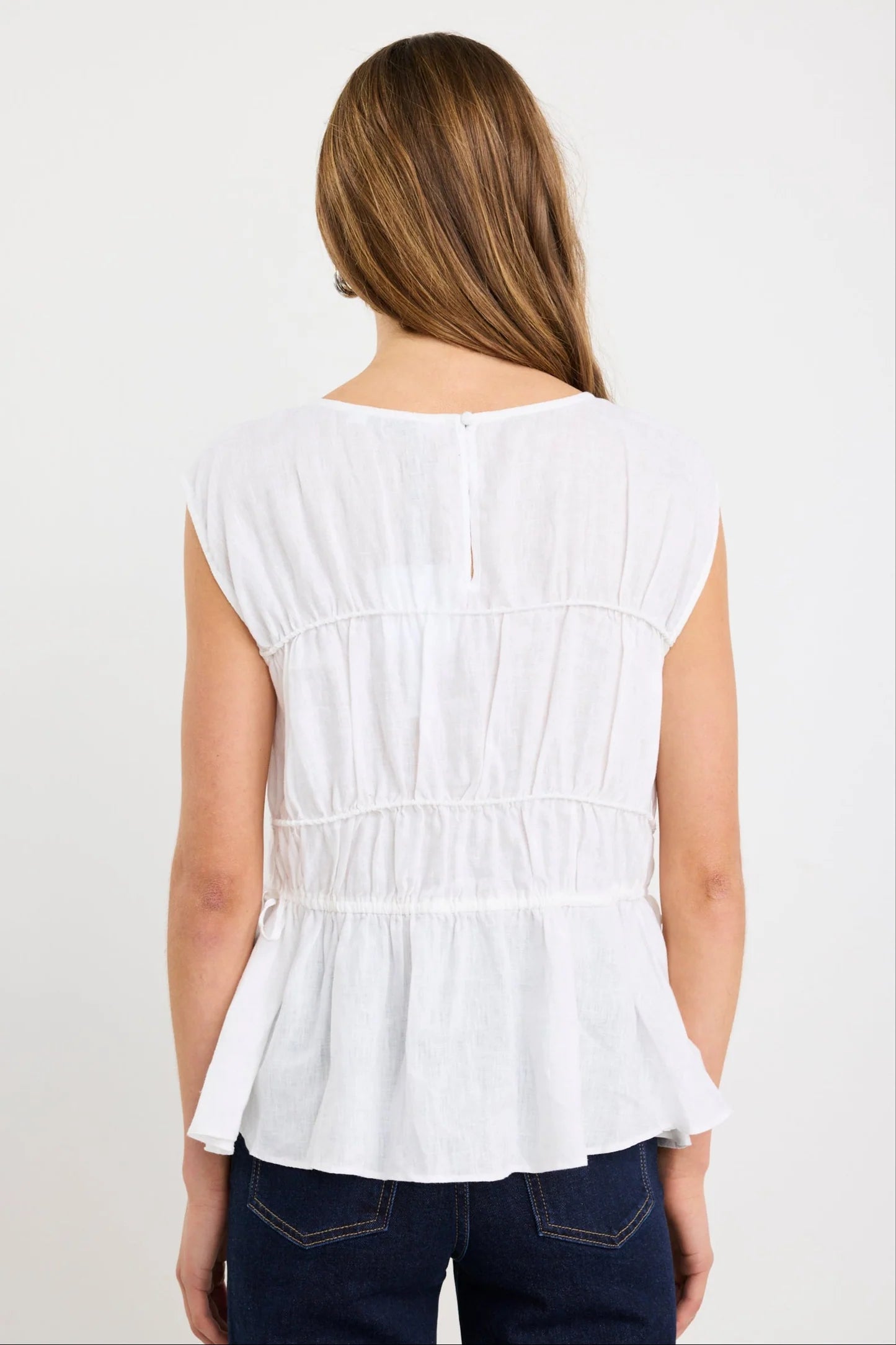 STORIES BE TOLD CONTEXT IVORY LINEN RELAXED SLEEVELESS TOP - THE VOGUE STORE