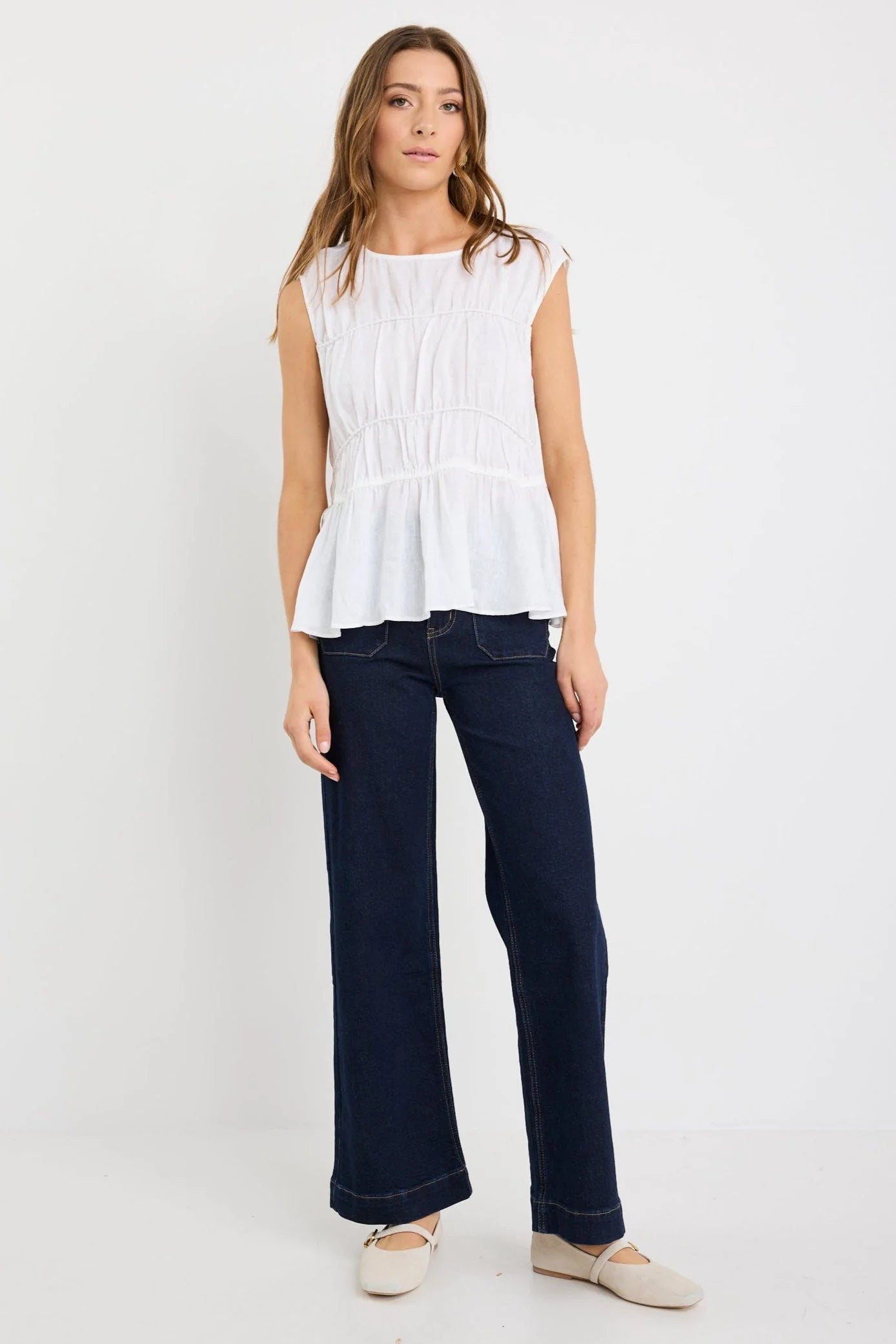 STORIES BE TOLD CONTEXT IVORY LINEN RELAXED SLEEVELESS TOP - THE VOGUE STORE