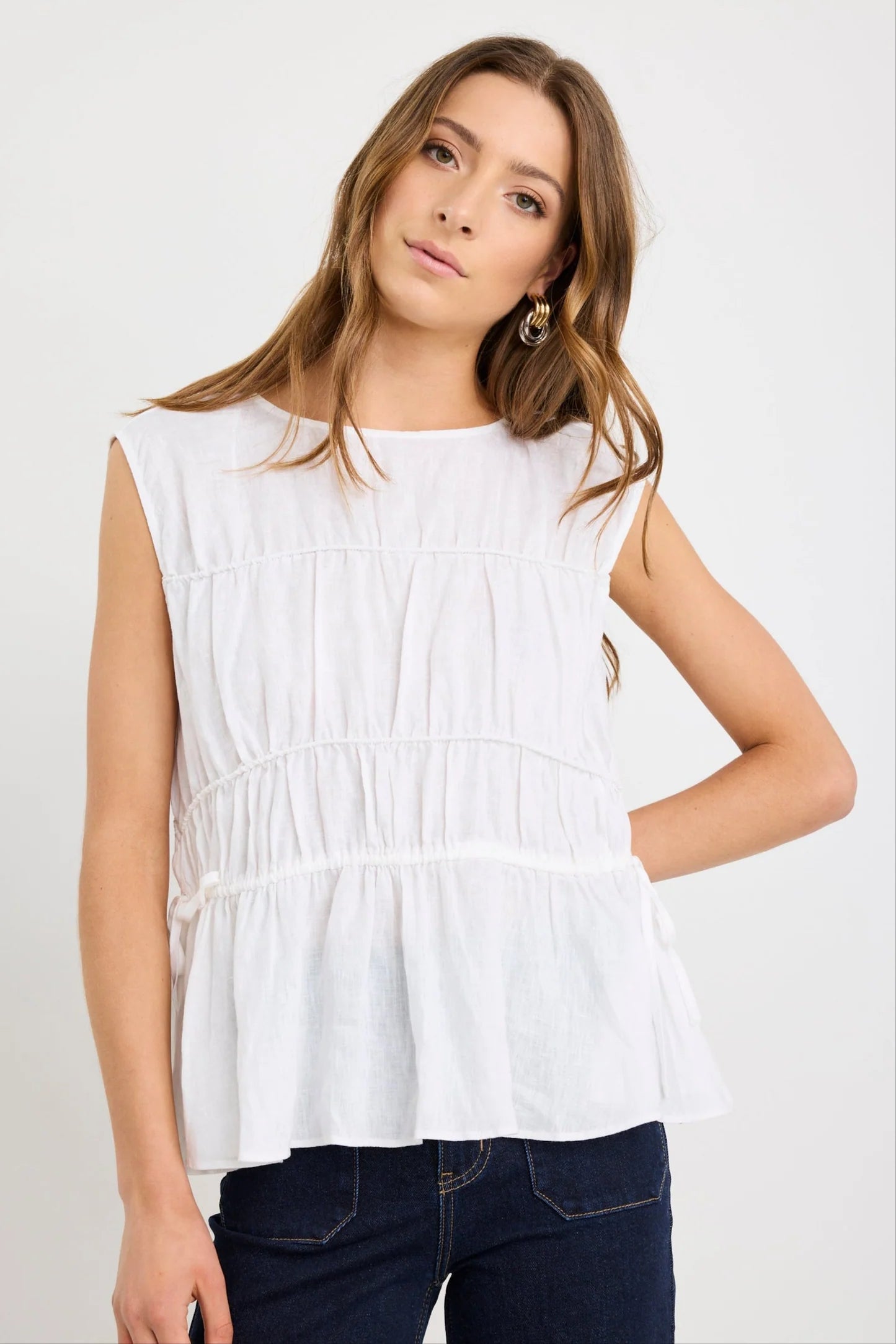 STORIES BE TOLD CONTEXT IVORY LINEN RELAXED SLEEVELESS TOP - THE VOGUE STORE